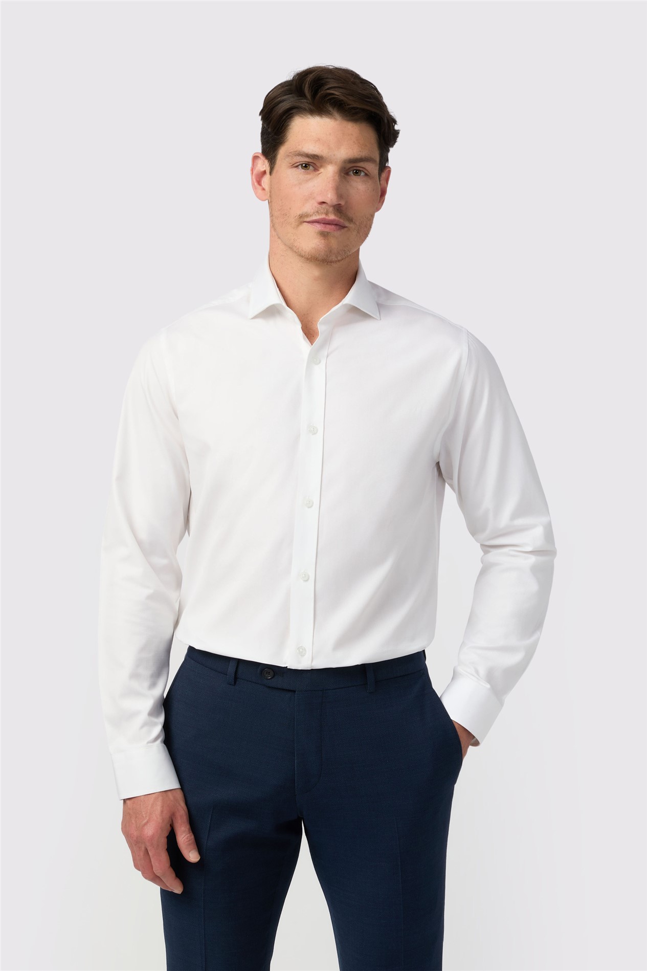 Alexandre Tailored Fit Luxury White Textured Double Cuff Shirt