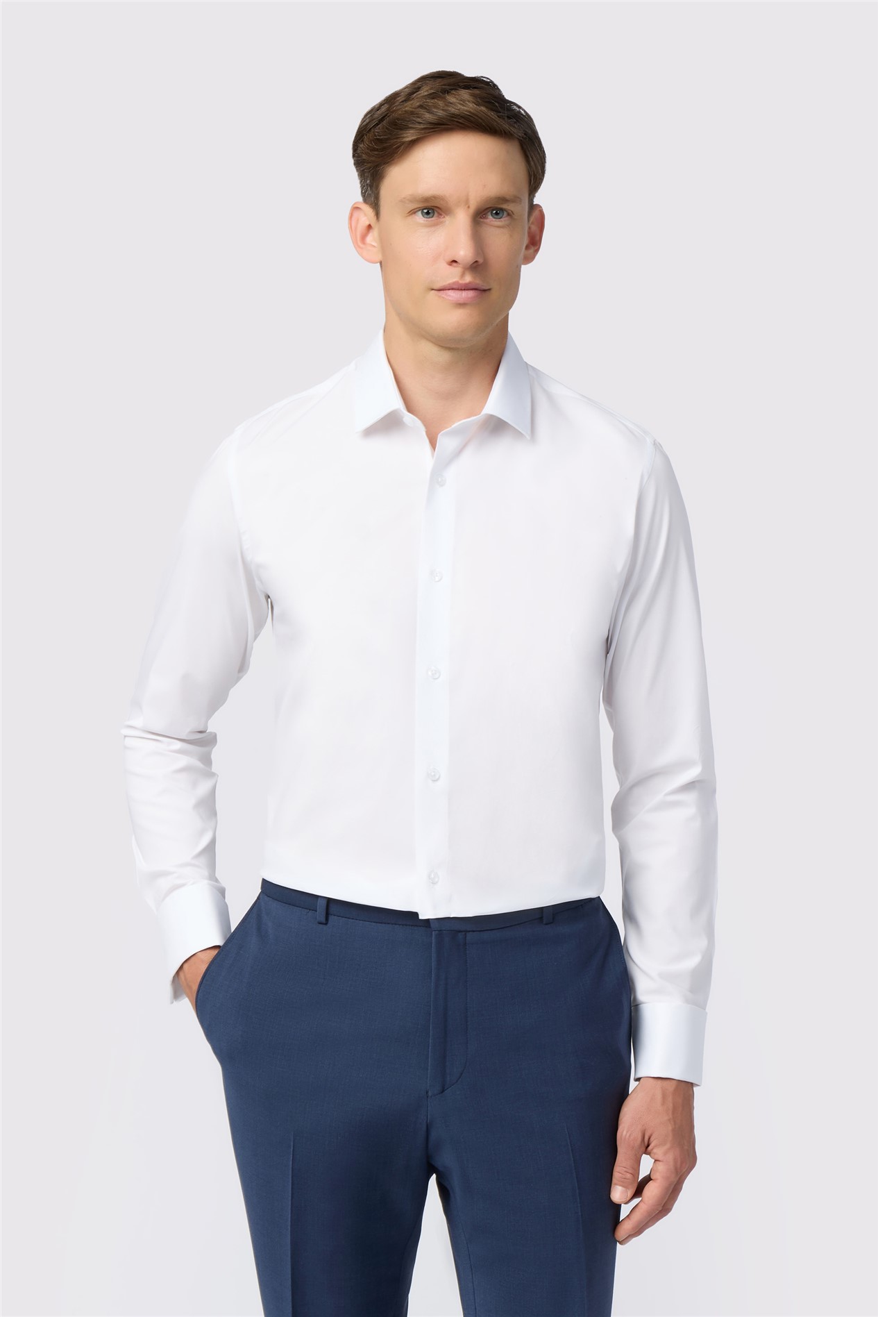 Limehaus Slim Fit White Stretch Double Cuff Shirt