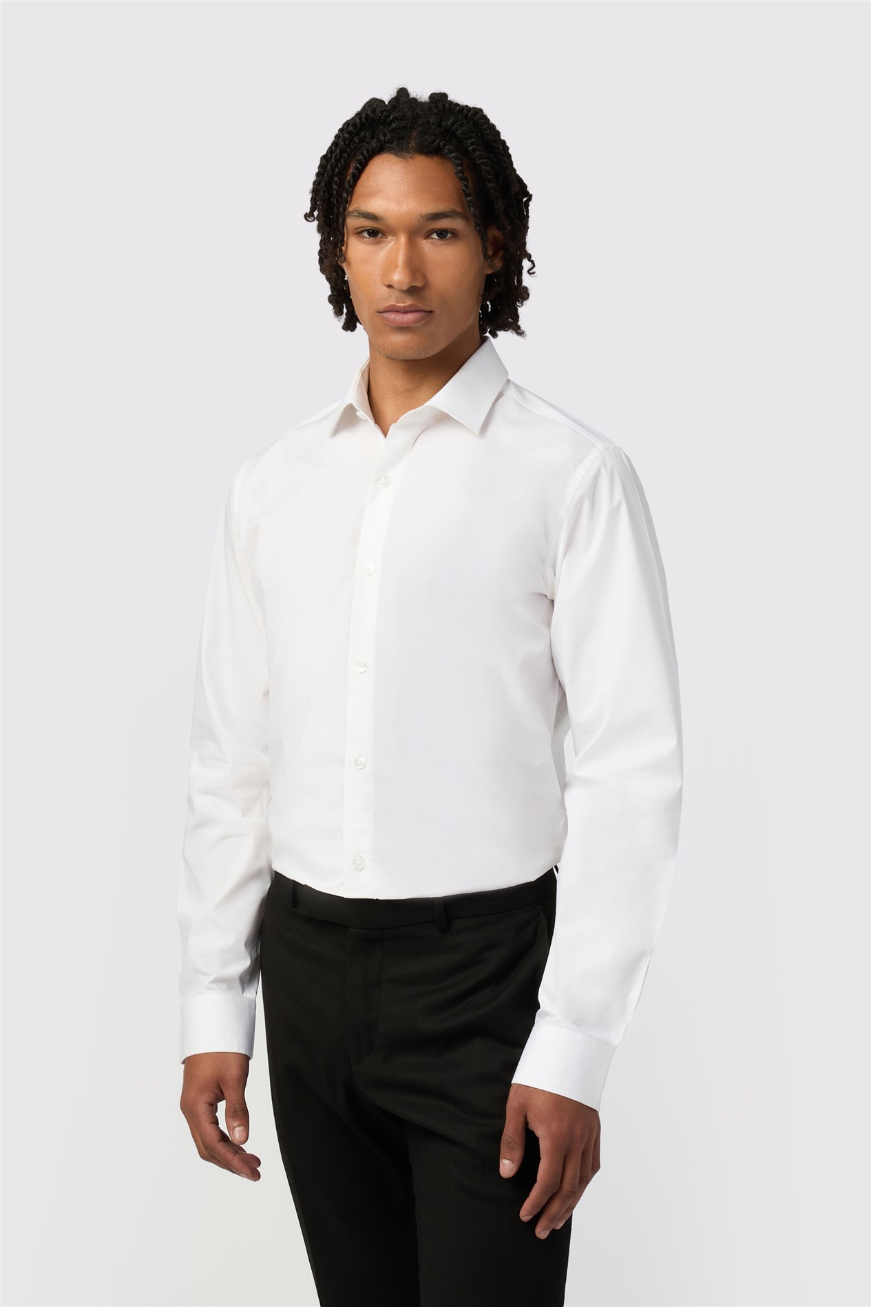 Limehaus Slim Fit White Stretch Cutaway Collar Shirt