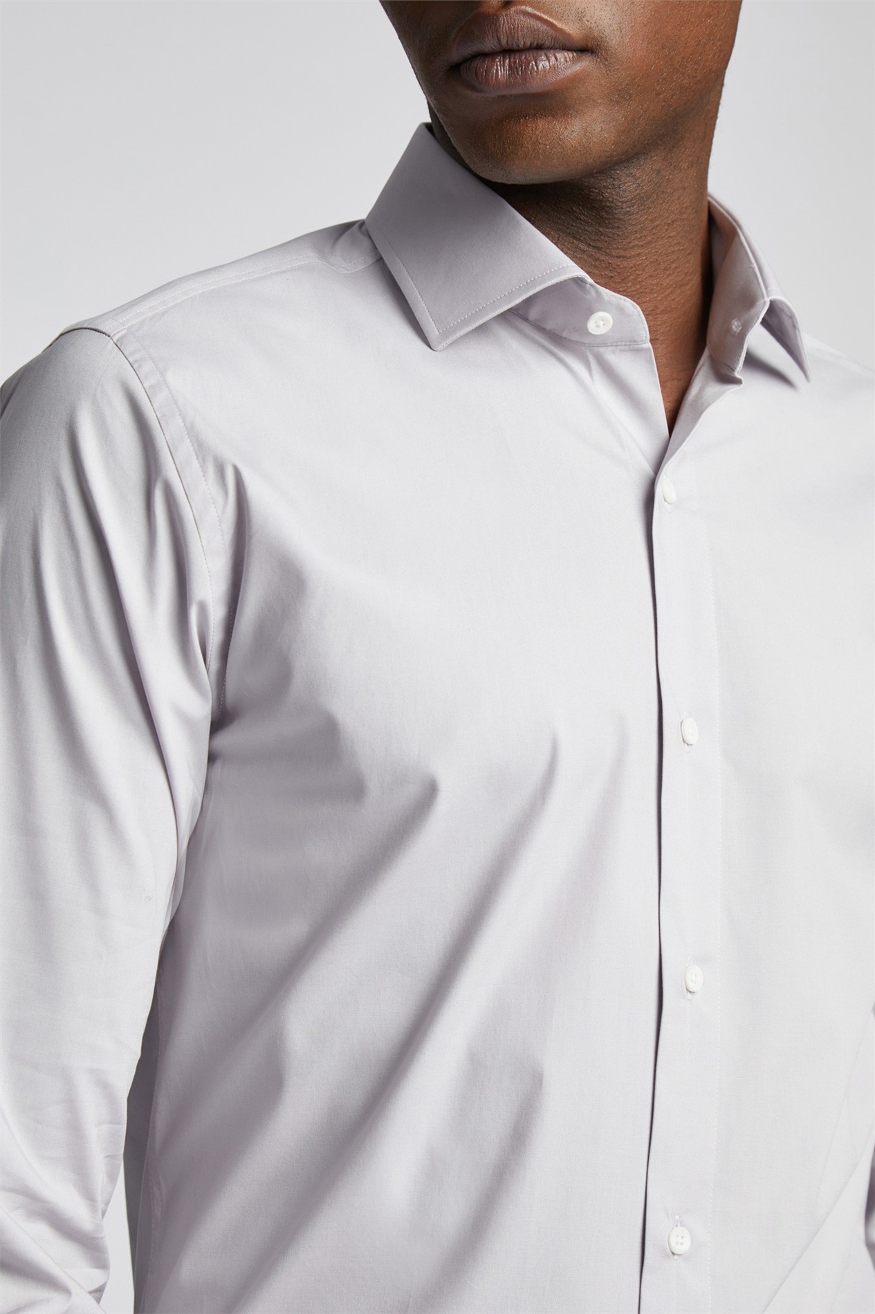 Limehaus Slim Fit Grey Stretch Poplin Single Cuff Cutaway Collar Shirt