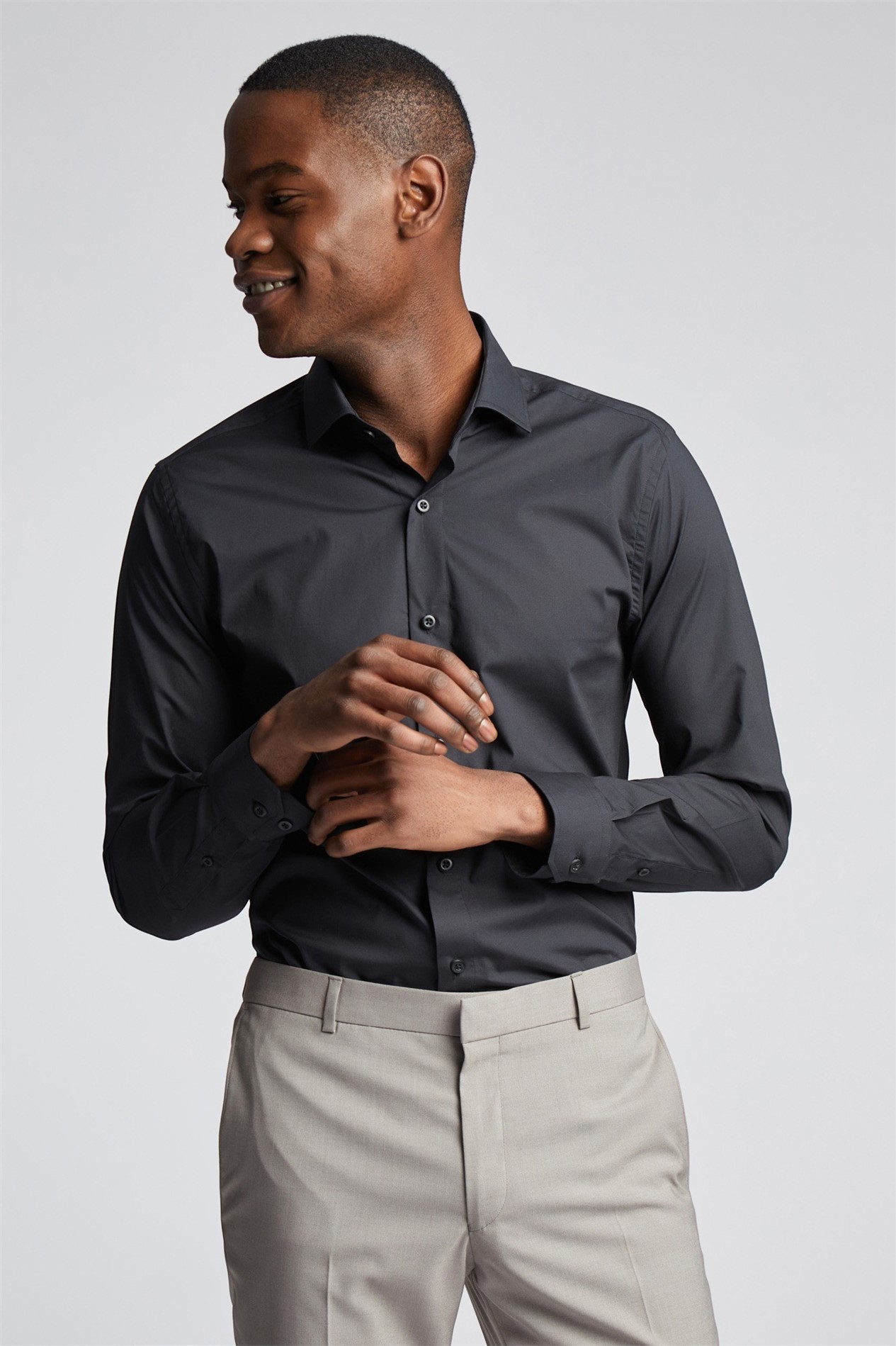 Limehaus Slim Fit Black Stretch Cutaway Collar Shirt