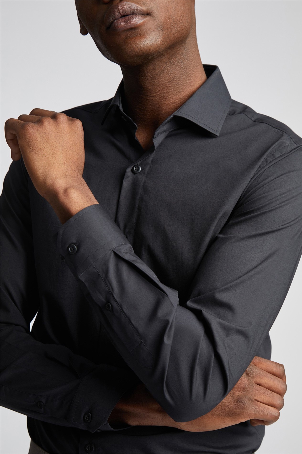 Limehaus Slim Fit Black Stretch Cutaway Collar Shirt