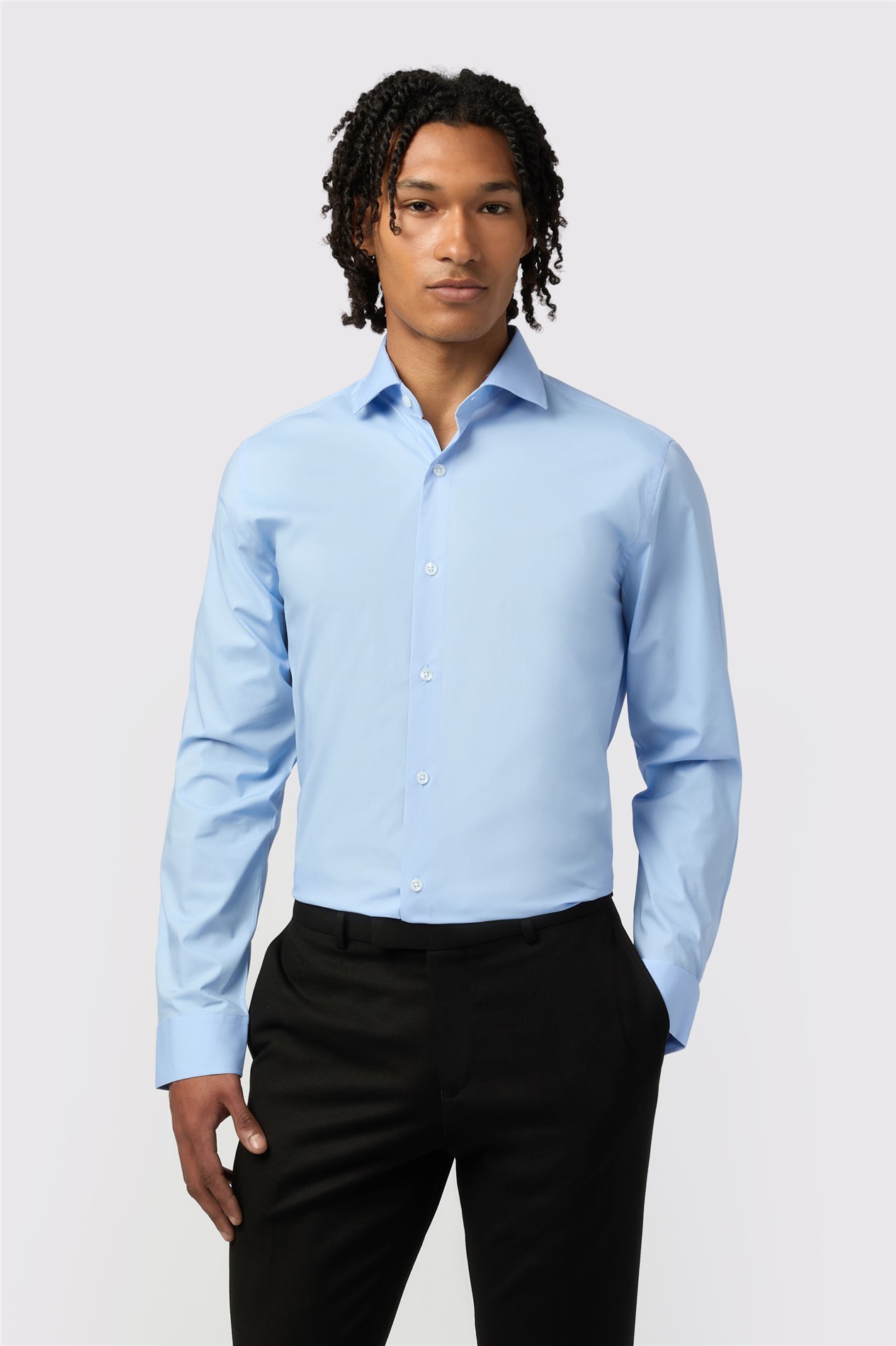 Limehaus Slim Fit Blue Stretch Cutaway Collar Shirt