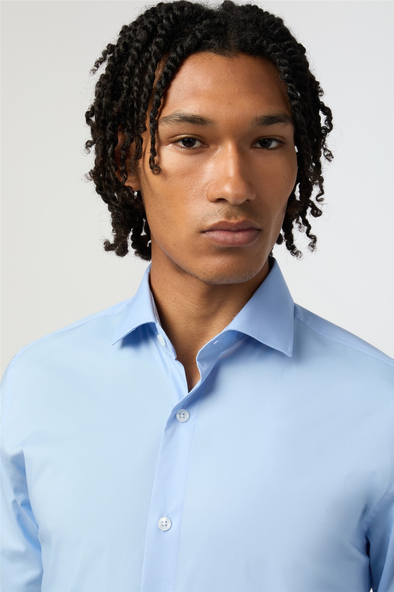 Limehaus Slim Fit Blue Stretch Cutaway Collar Shirt