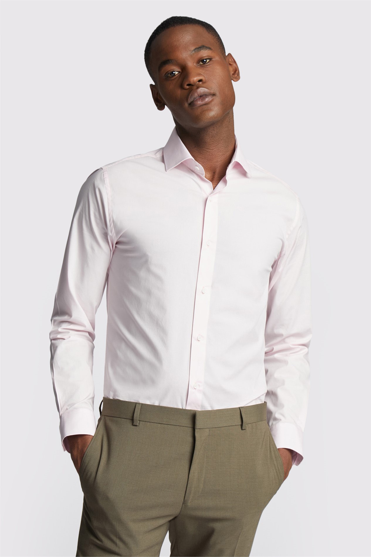 Limehaus Slim Fit Pink Stretch Cutaway Collar Shirt