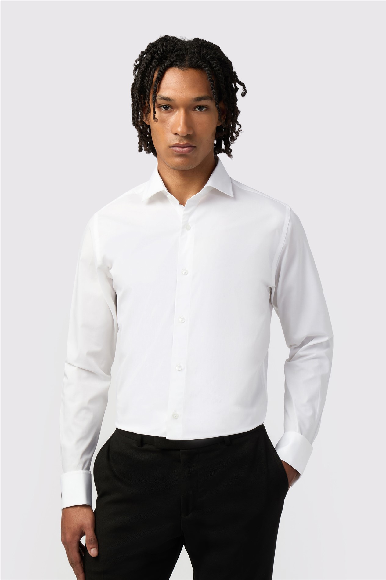 Limehaus Slim Fit White Stretch Cutaway Collar Double Cuff Shirt