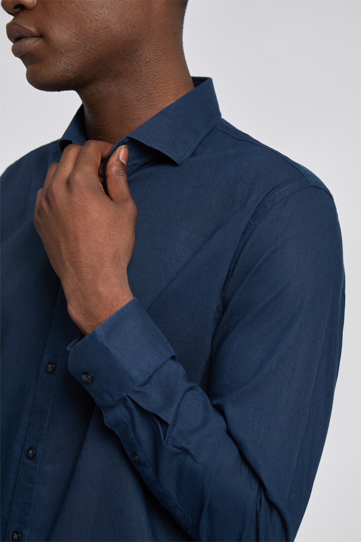 Limehaus Plain Linen Shirt - Navy