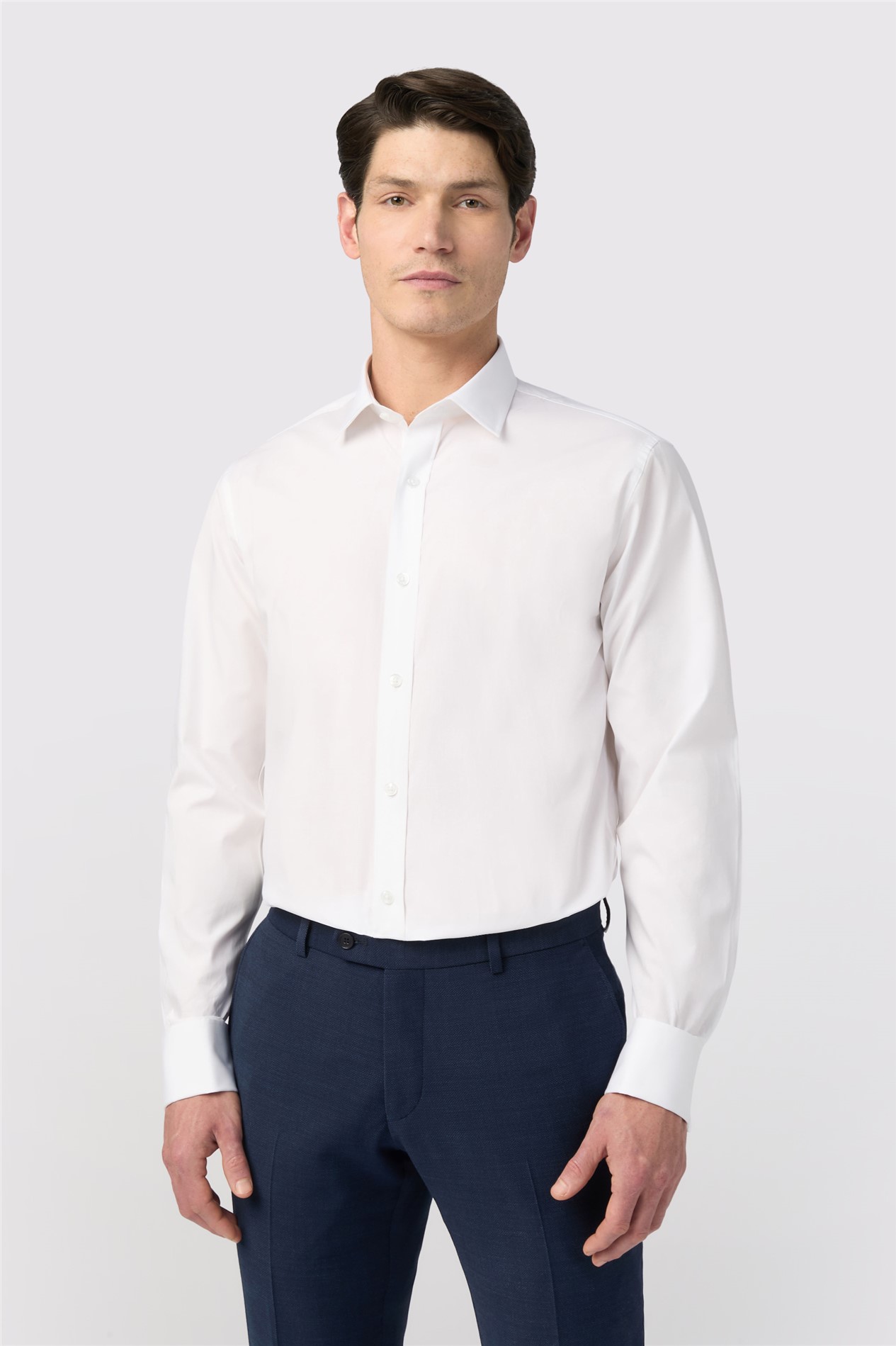 Limehaus Regular Fit White Stretch Double Cuff Shirt