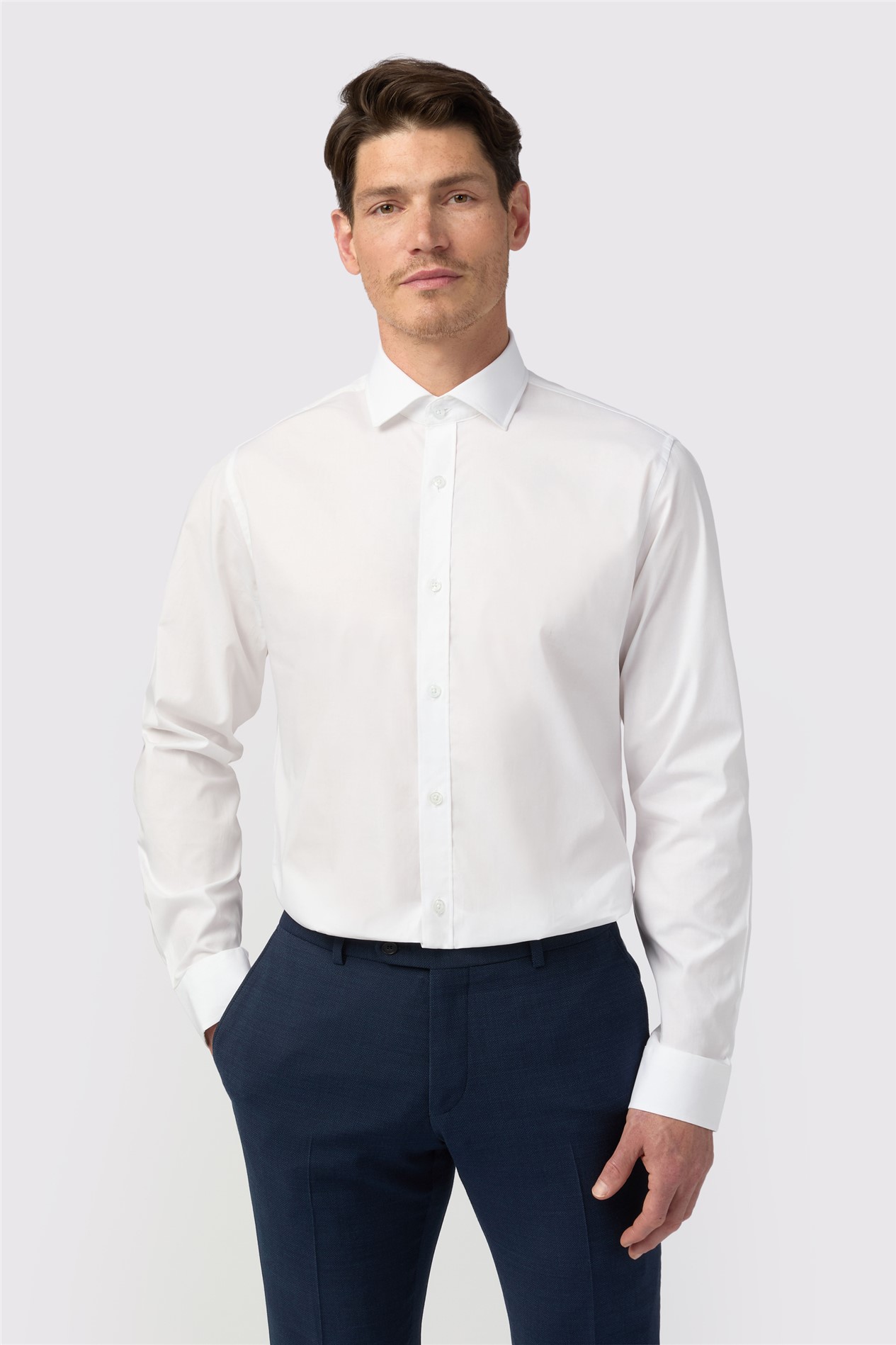Limehaus Regular Fit White Stretch Cutaway Collar Shirt