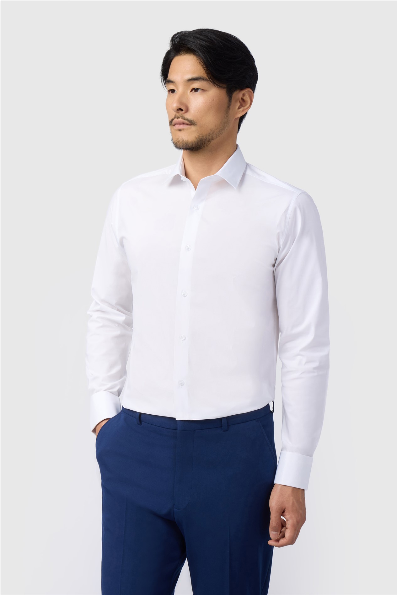 Limehaus Tailored Fit White Stretch Double Cuff Shirt