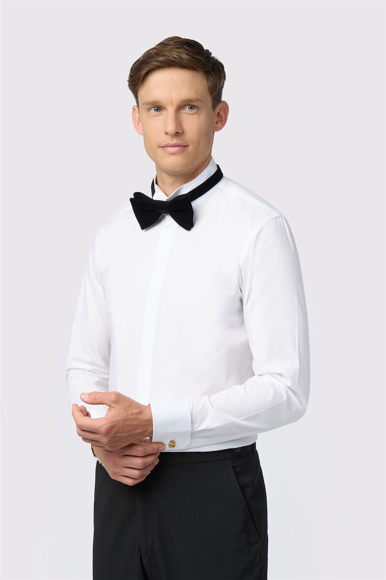 Limehaus Slim Fit White Stretch Wing Collar Dress Shirt