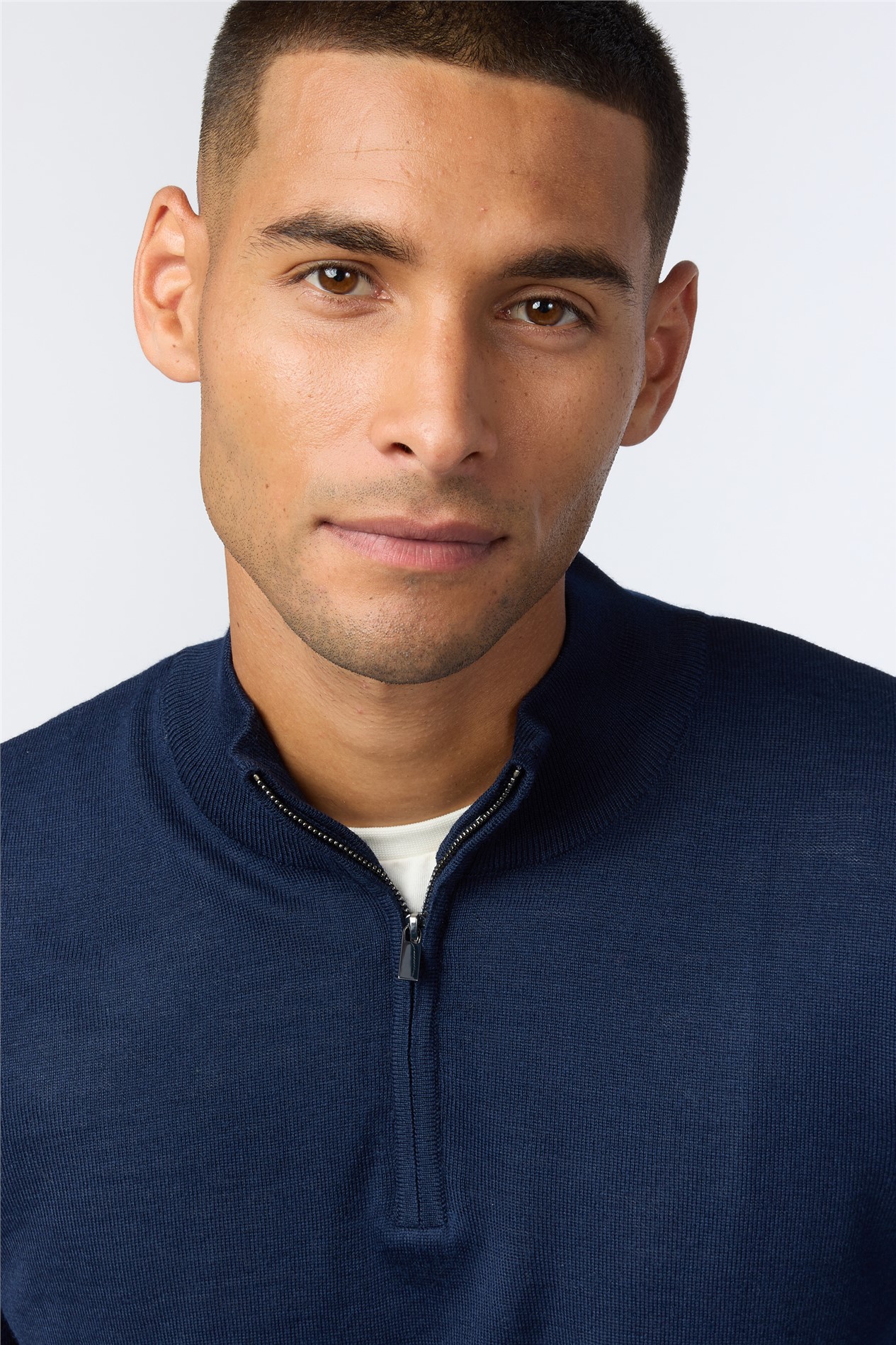 Melka Navy Zip Neck Knit Jumper