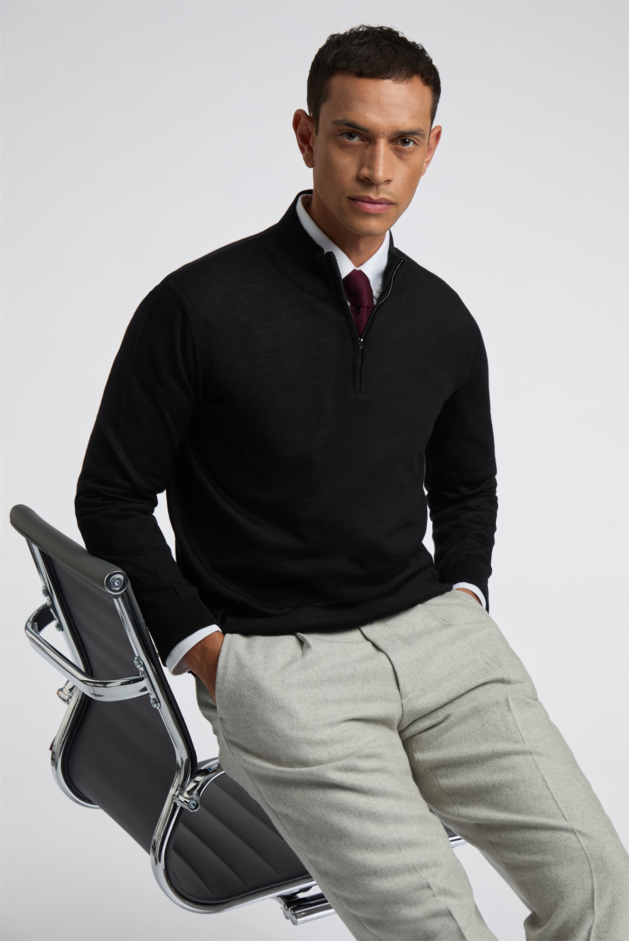 Melka Black Zip Neck Knit Jumper