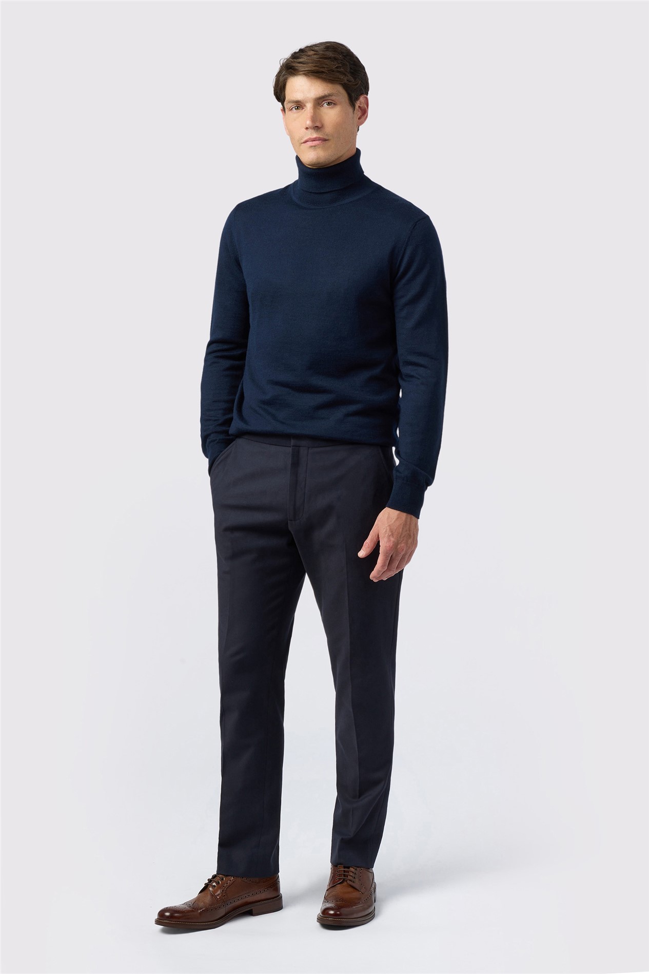 Melka Navy Merino Knit Roll Neck Jumper