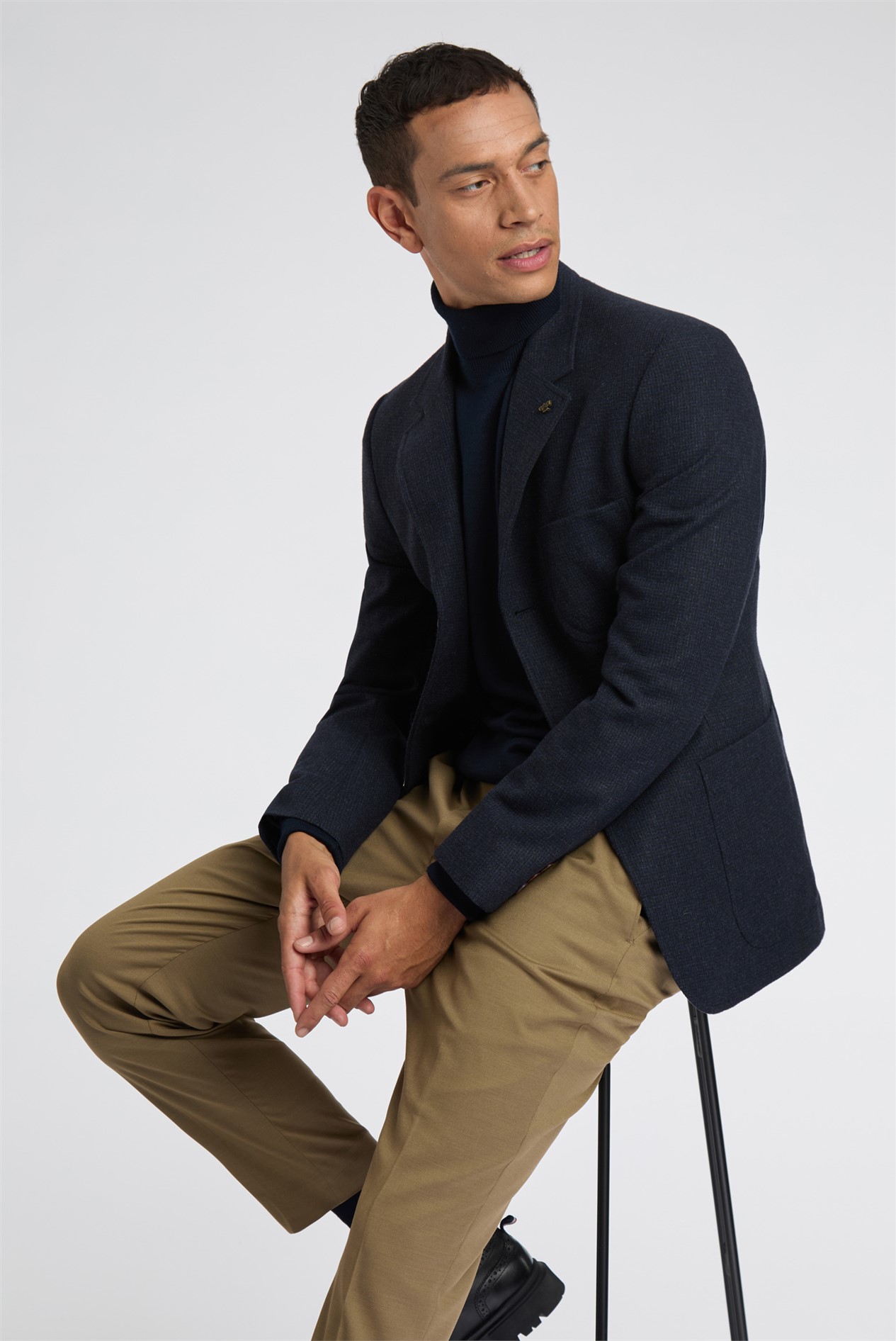 Melka Navy Merino Knit Roll Neck Jumper