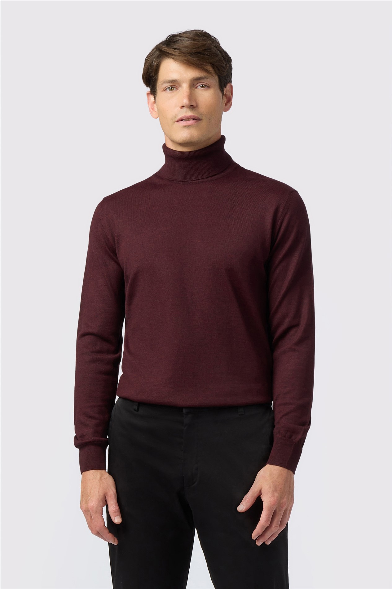 Melka Burgundy Merino Knit Roll Neck Jumper
