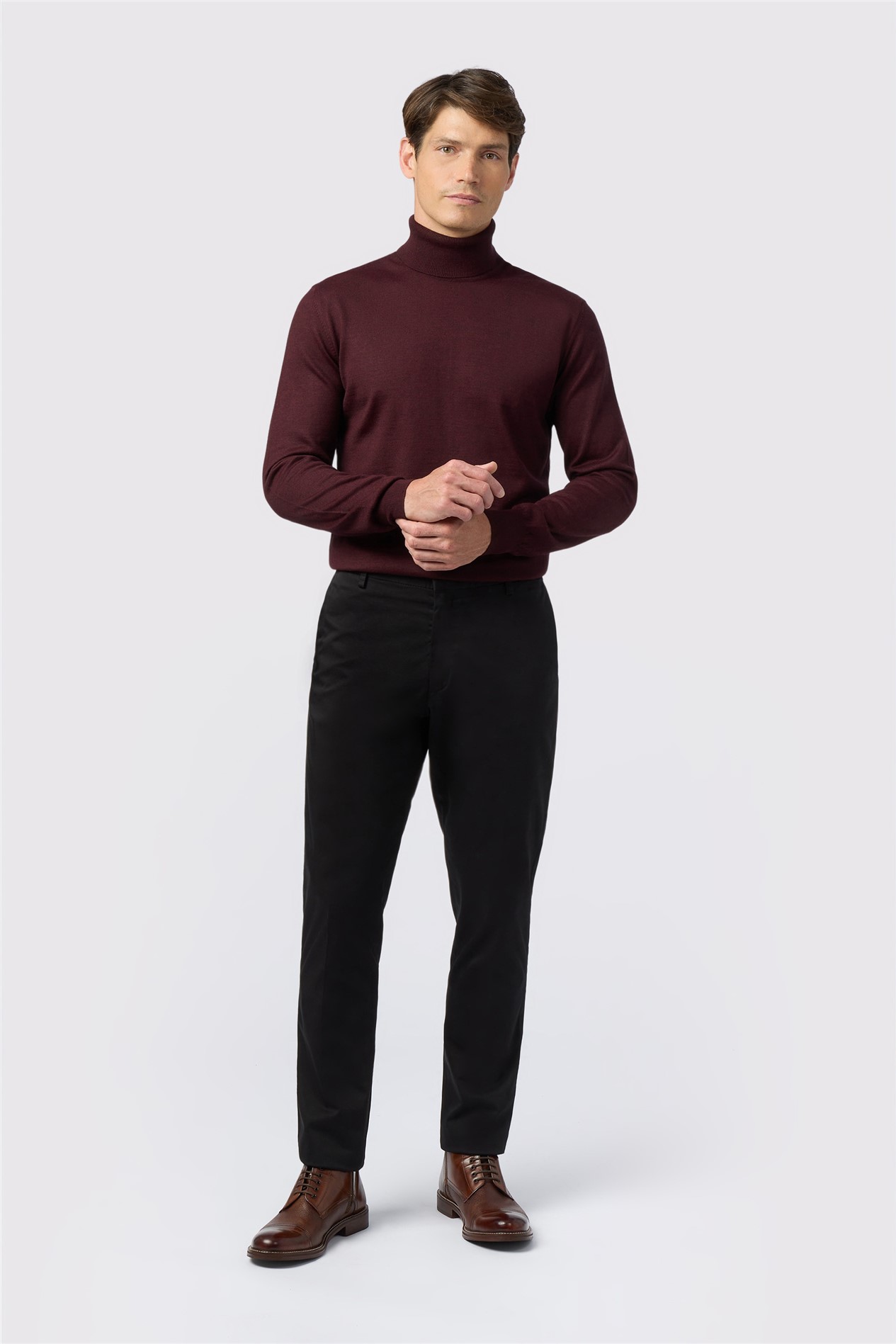 Melka Burgundy Merino Knit Roll Neck Jumper
