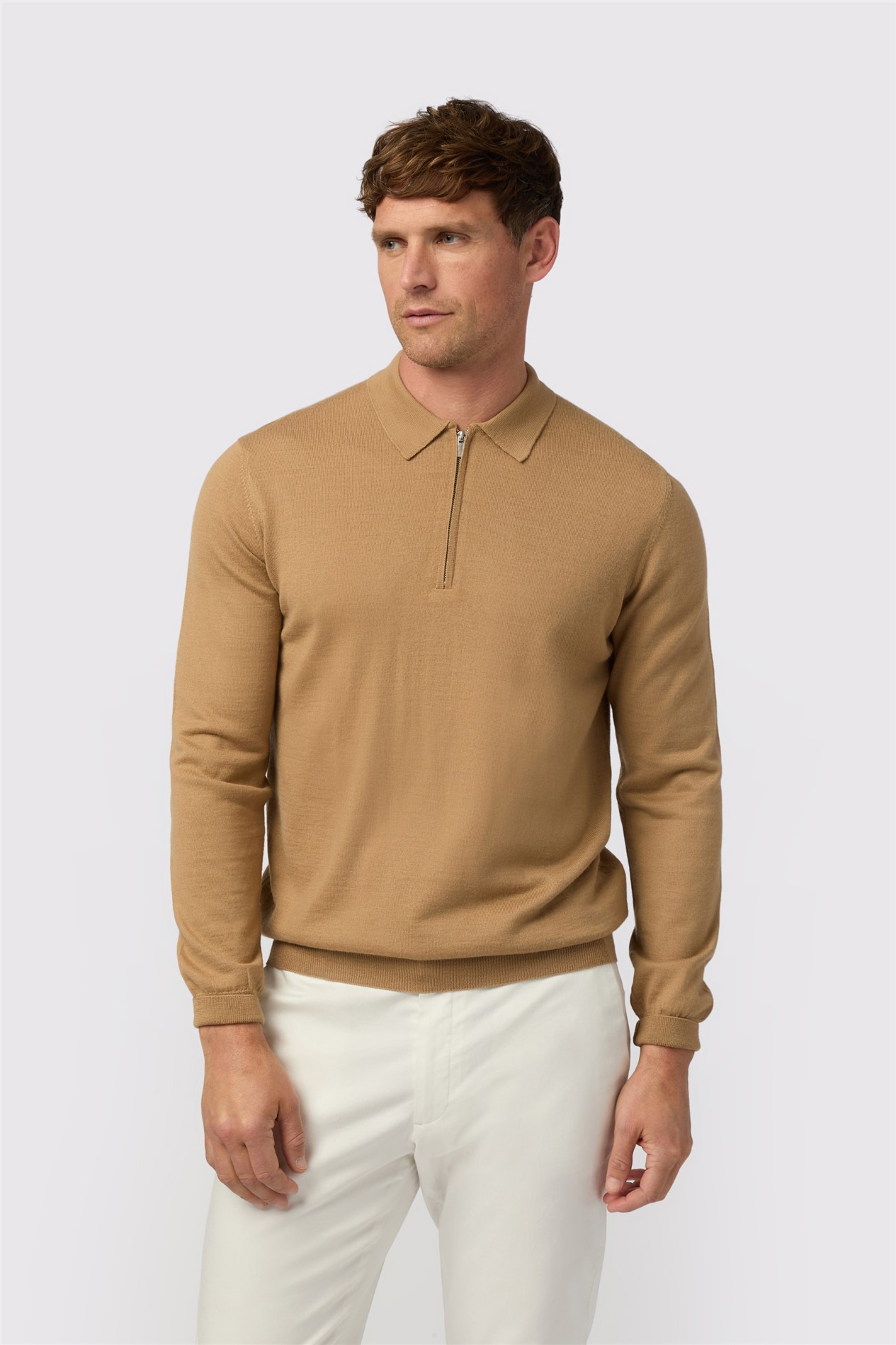 Melka Camel Zip Knit Polo