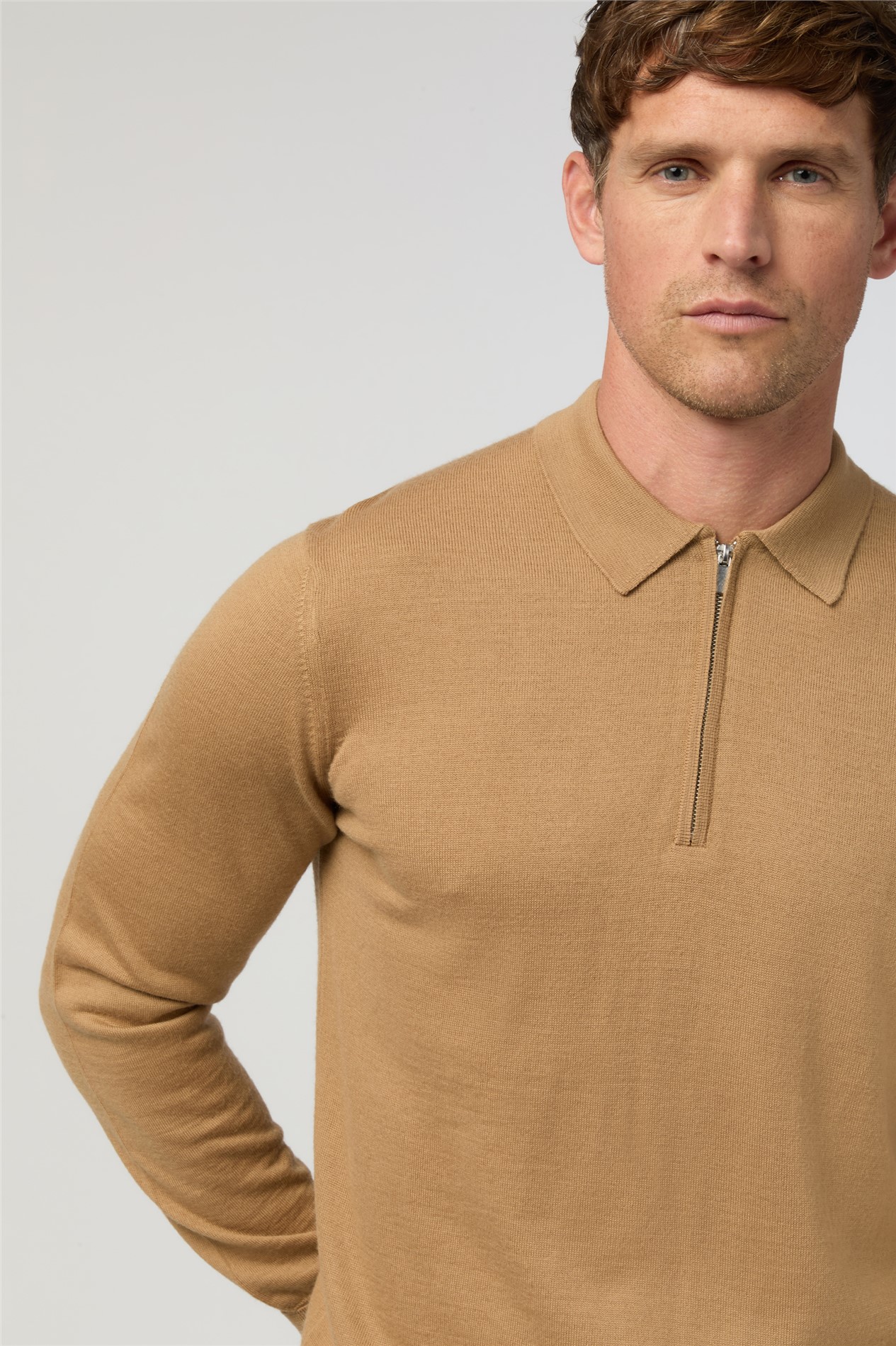  Camel Zip Knit Polo