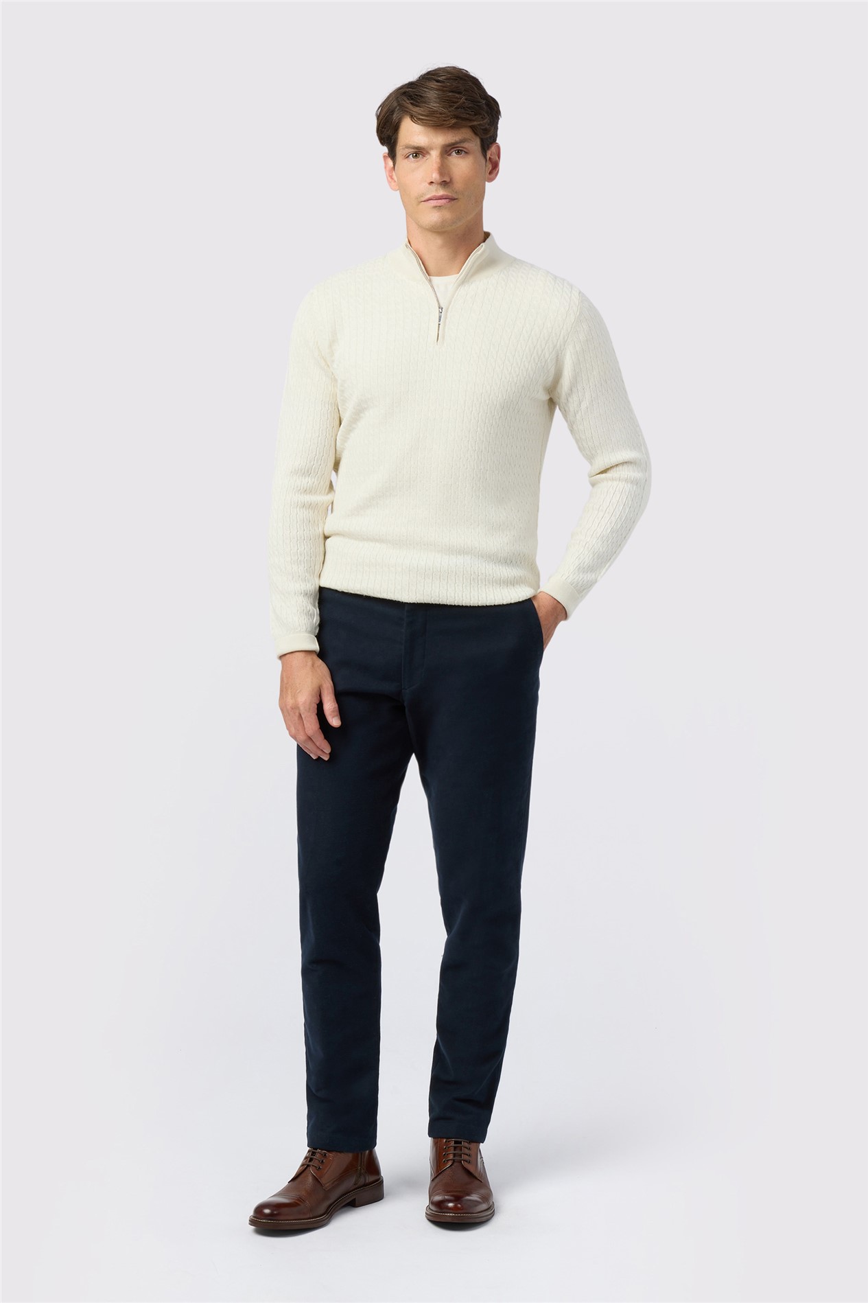 Melka Ecru Zip Neck Cable Knit Jumper
