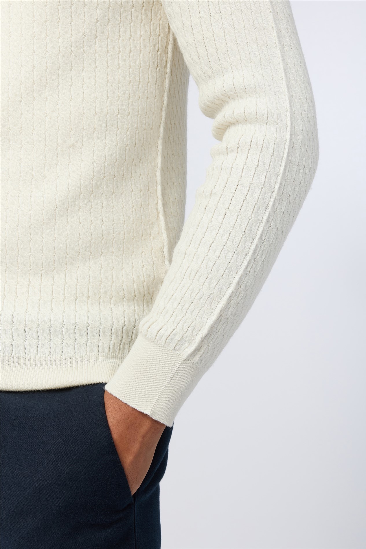 Melka Ecru Zip Neck Cable Knit Jumper