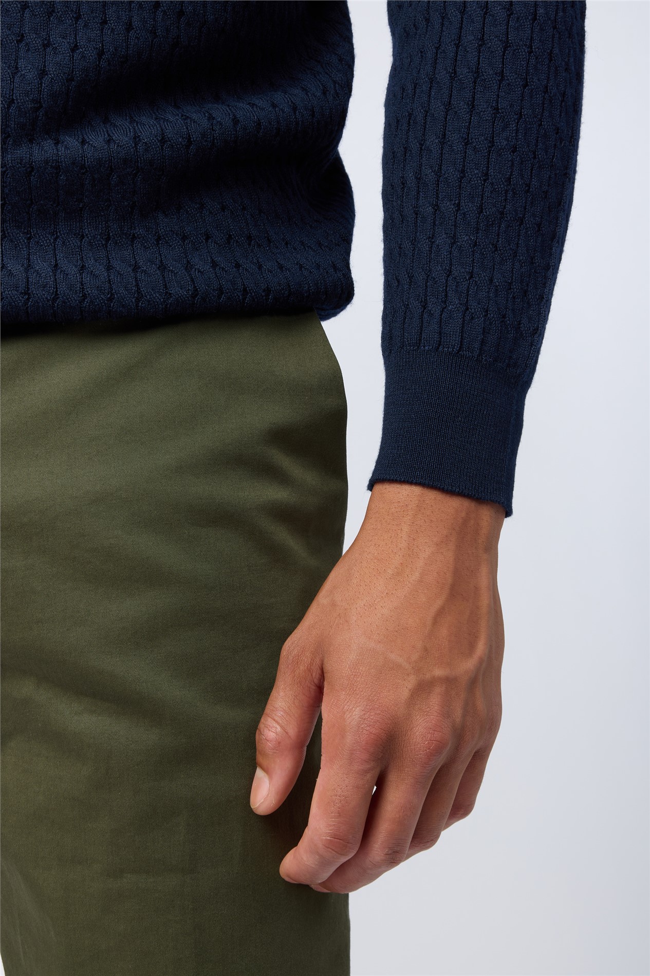 Melka Navy Zip Neck Cable Knit Jumper