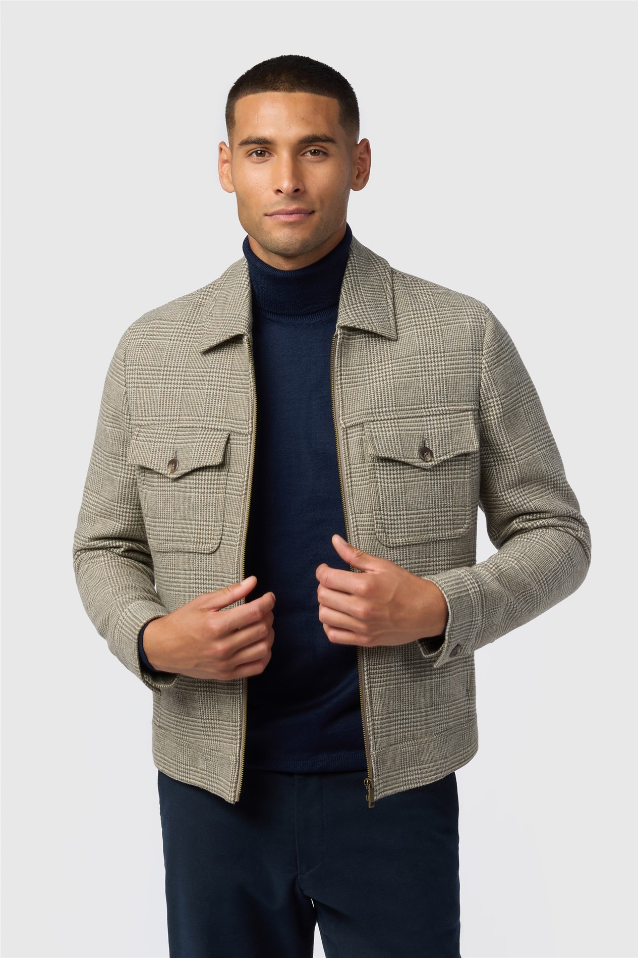 Melka Taupe Check Zip Front Jacket
