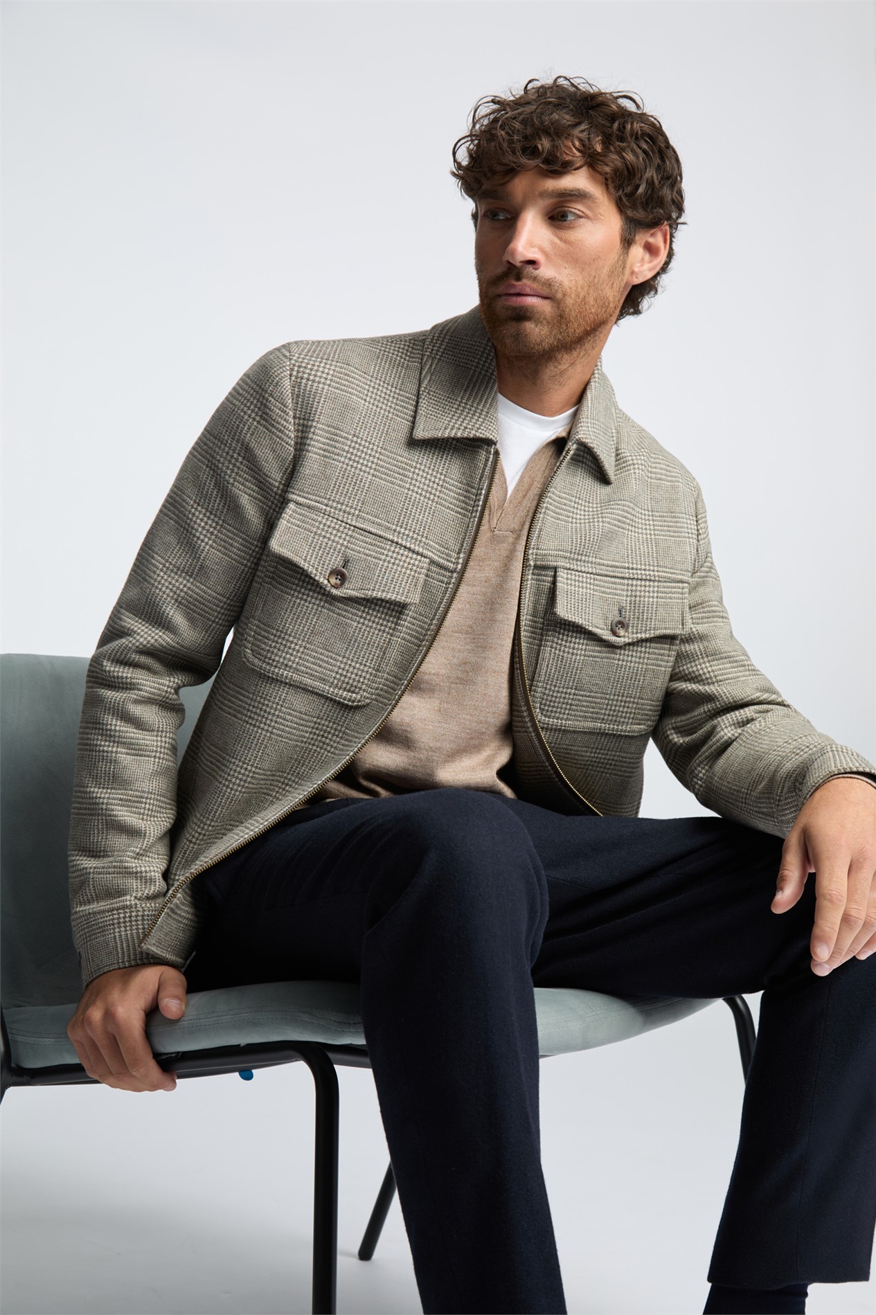 Melka Taupe Check Zip Front Jacket
