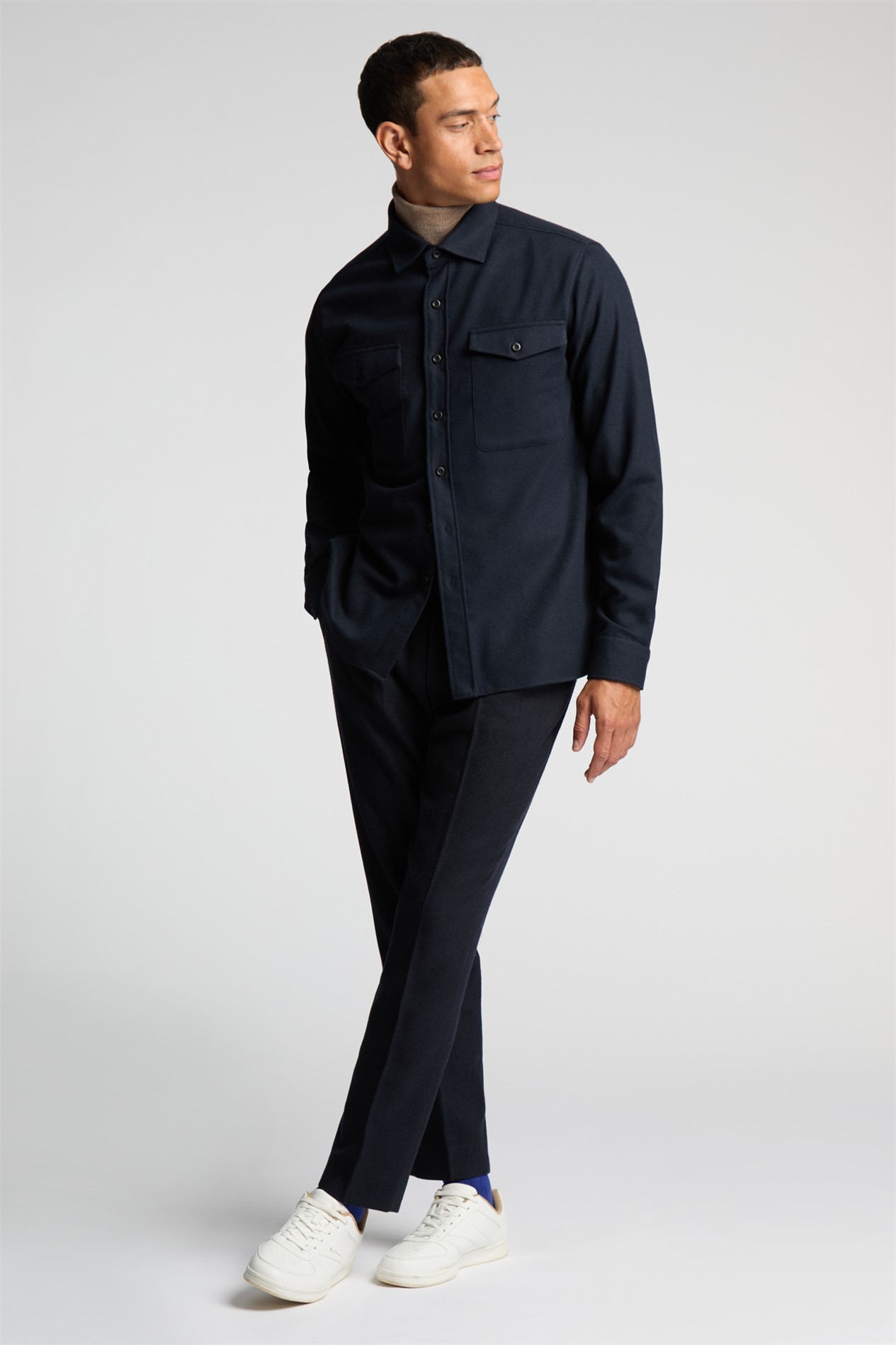 Melka Navy Flannel Long Sleeve Overshirt