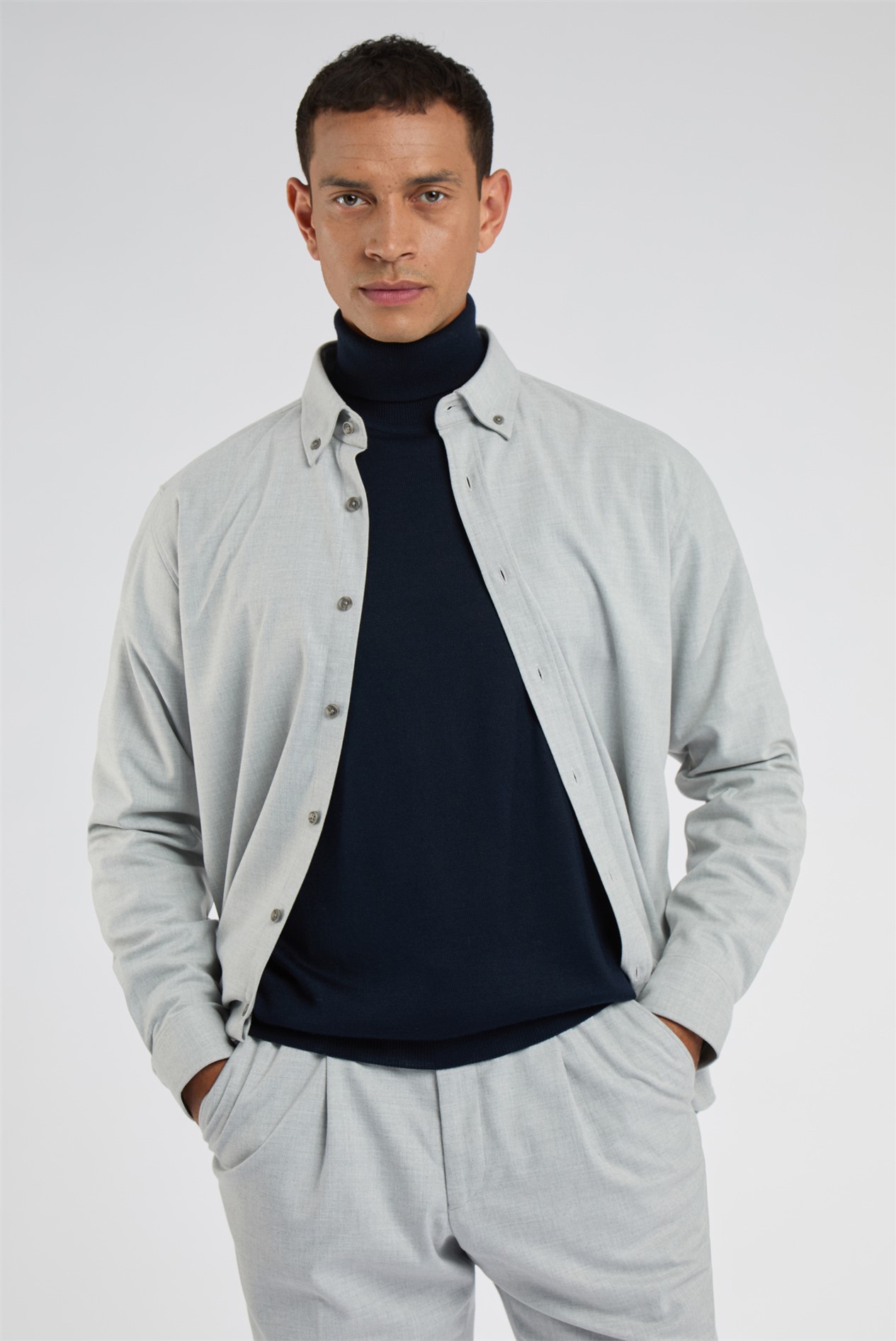 Melka Grey Button Down Collar Overshirt