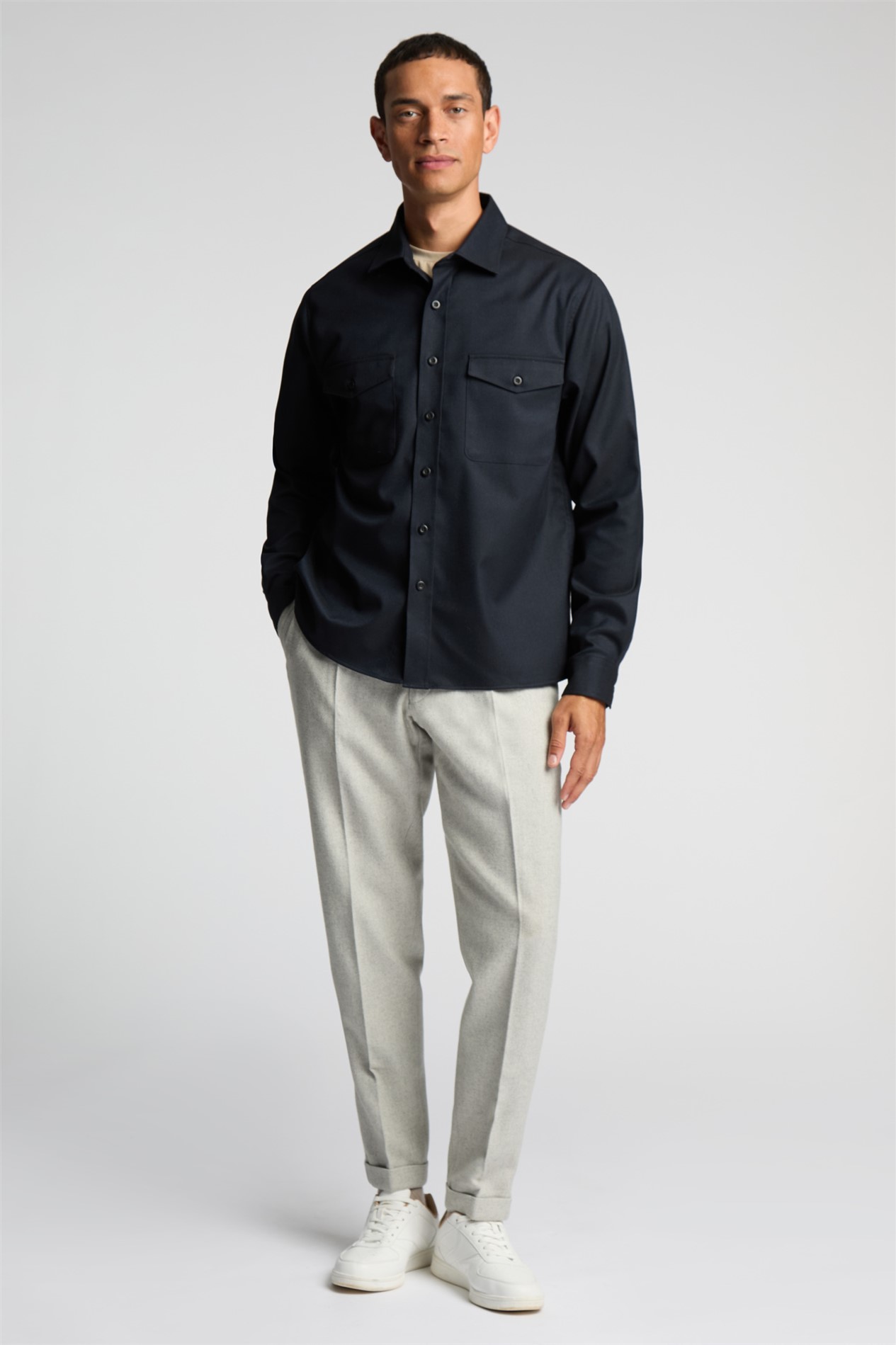 Melka Navy Overshirt With Front Pockets