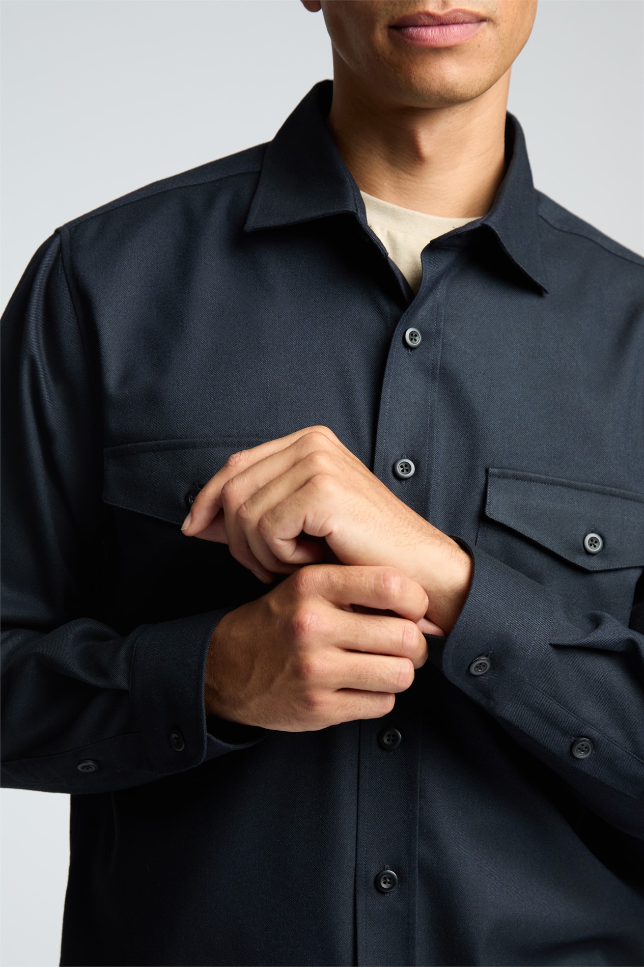 Melka Navy Overshirt With Front Pockets
