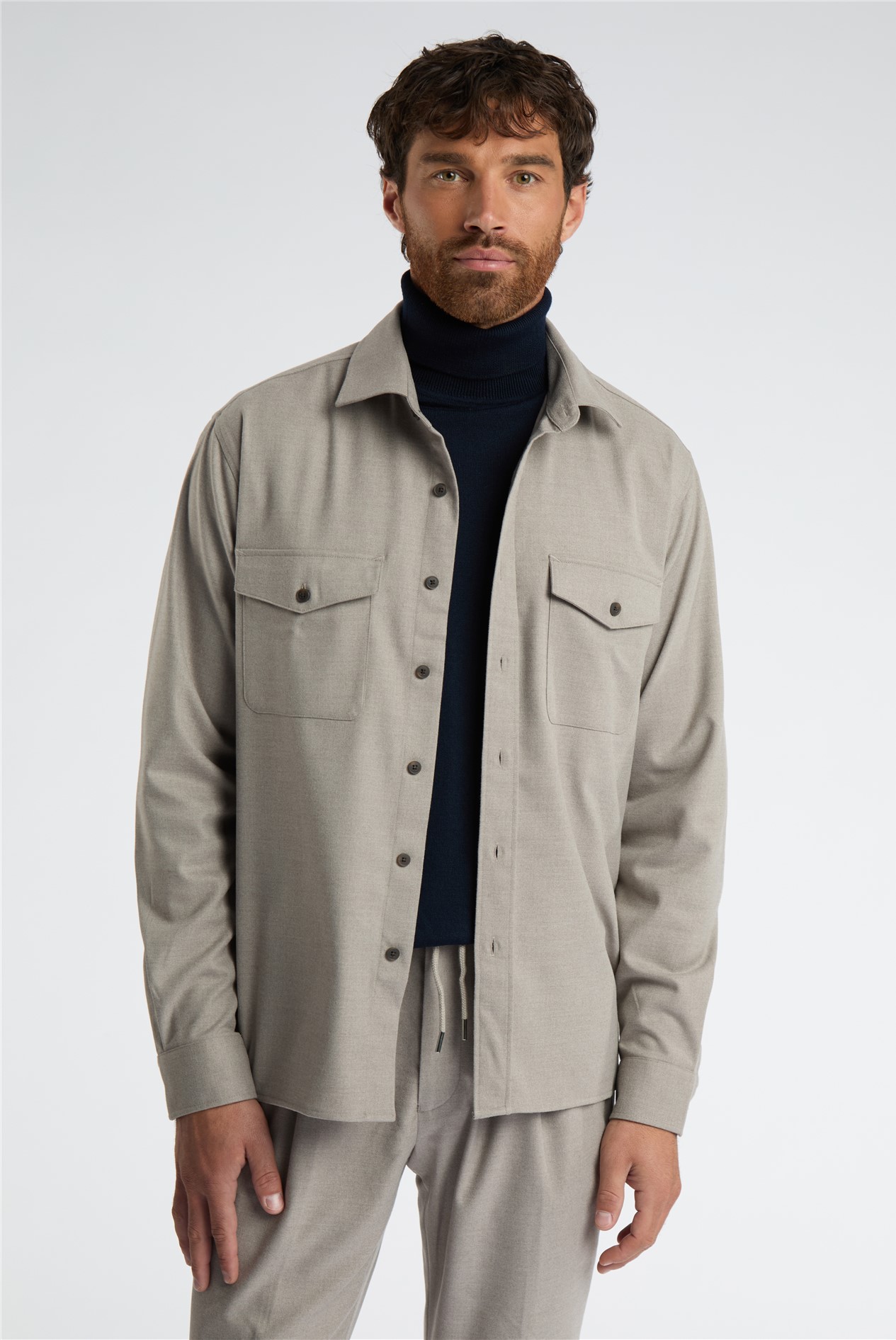 Melka Beige Overshirt With Front Pockets