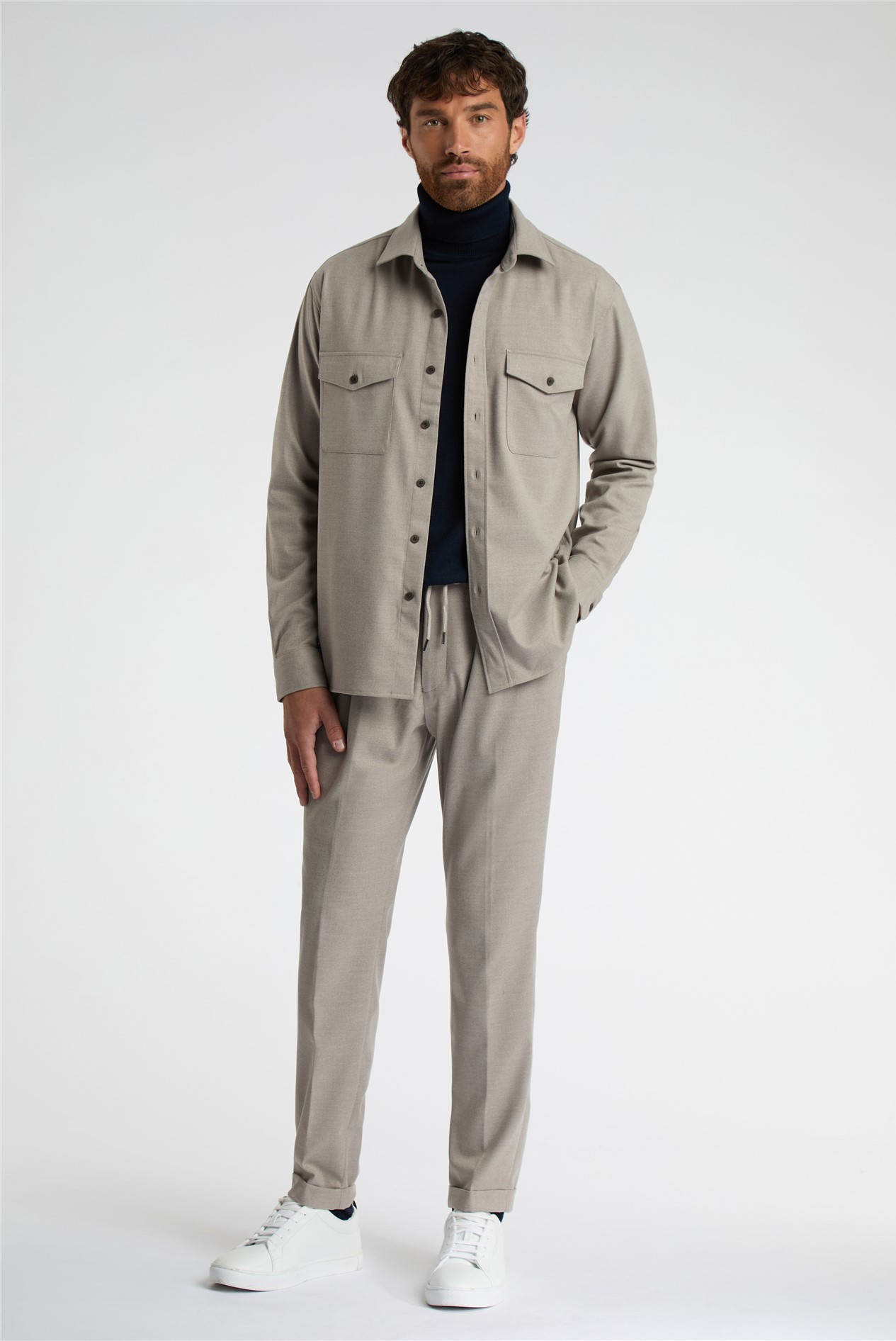 Melka Beige Overshirt With Front Pockets