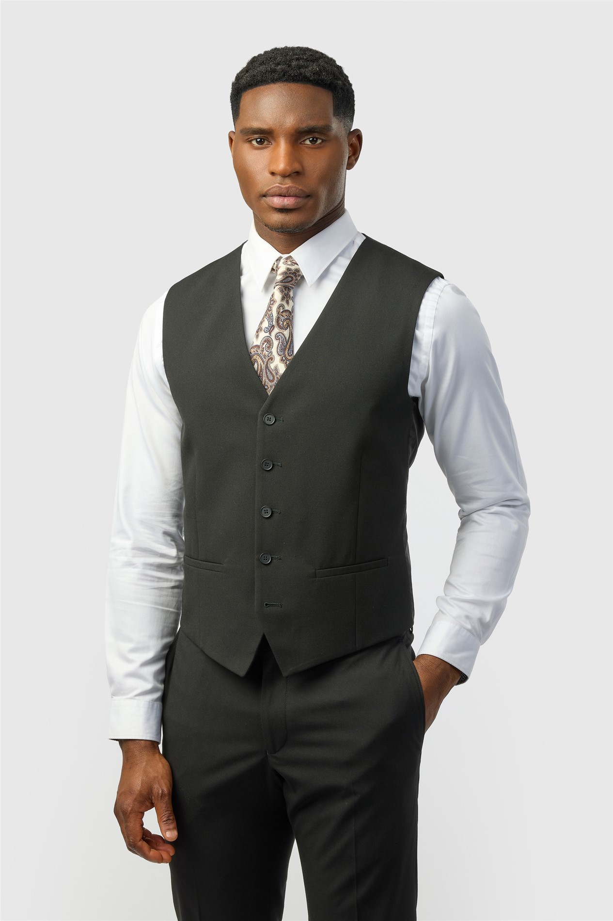 Limehaus Slim Fit Black Stretch Waistcoat