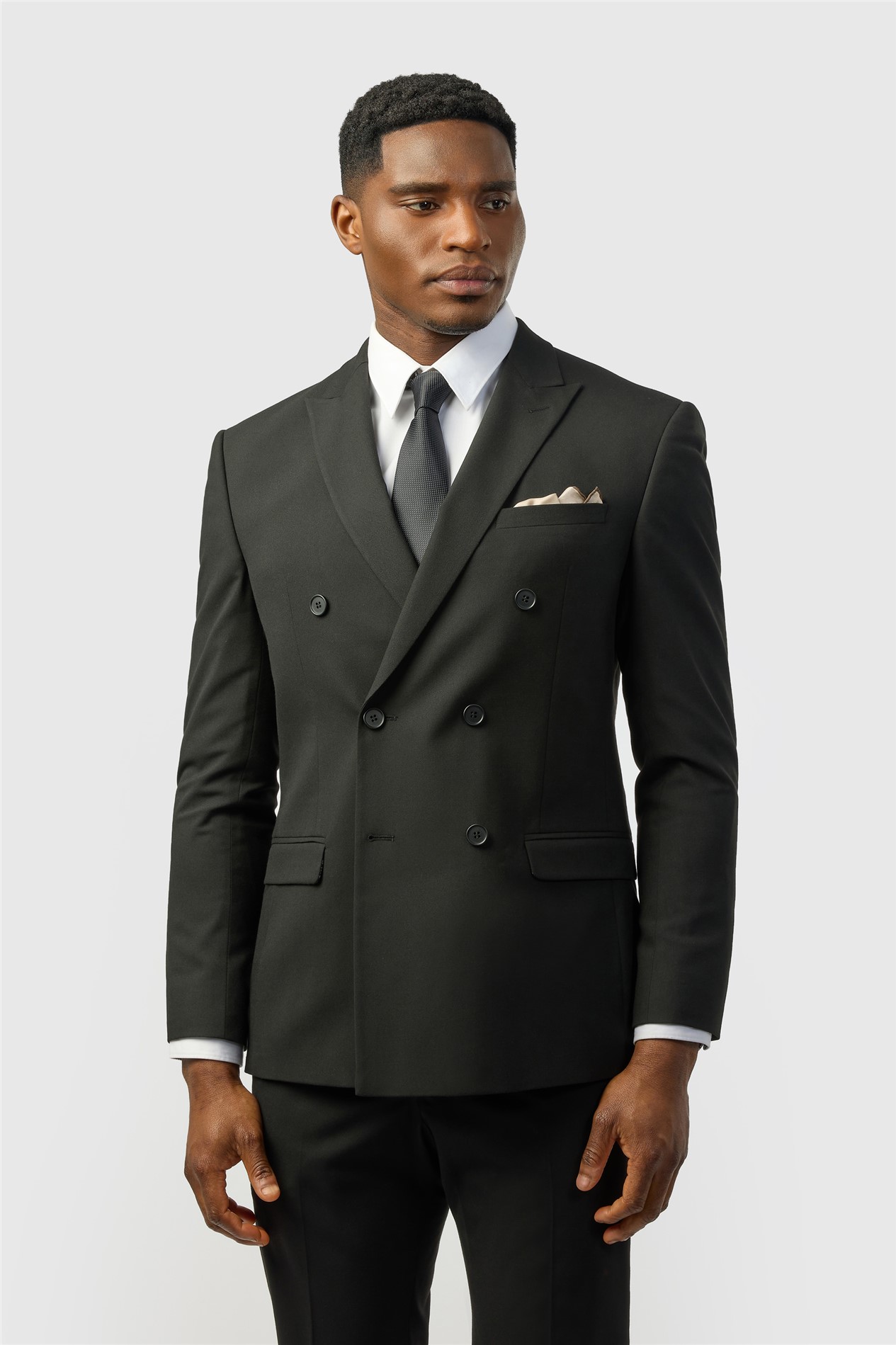 Limehaus Slim Fit Black Stretch Double Breasted Suit Jacket