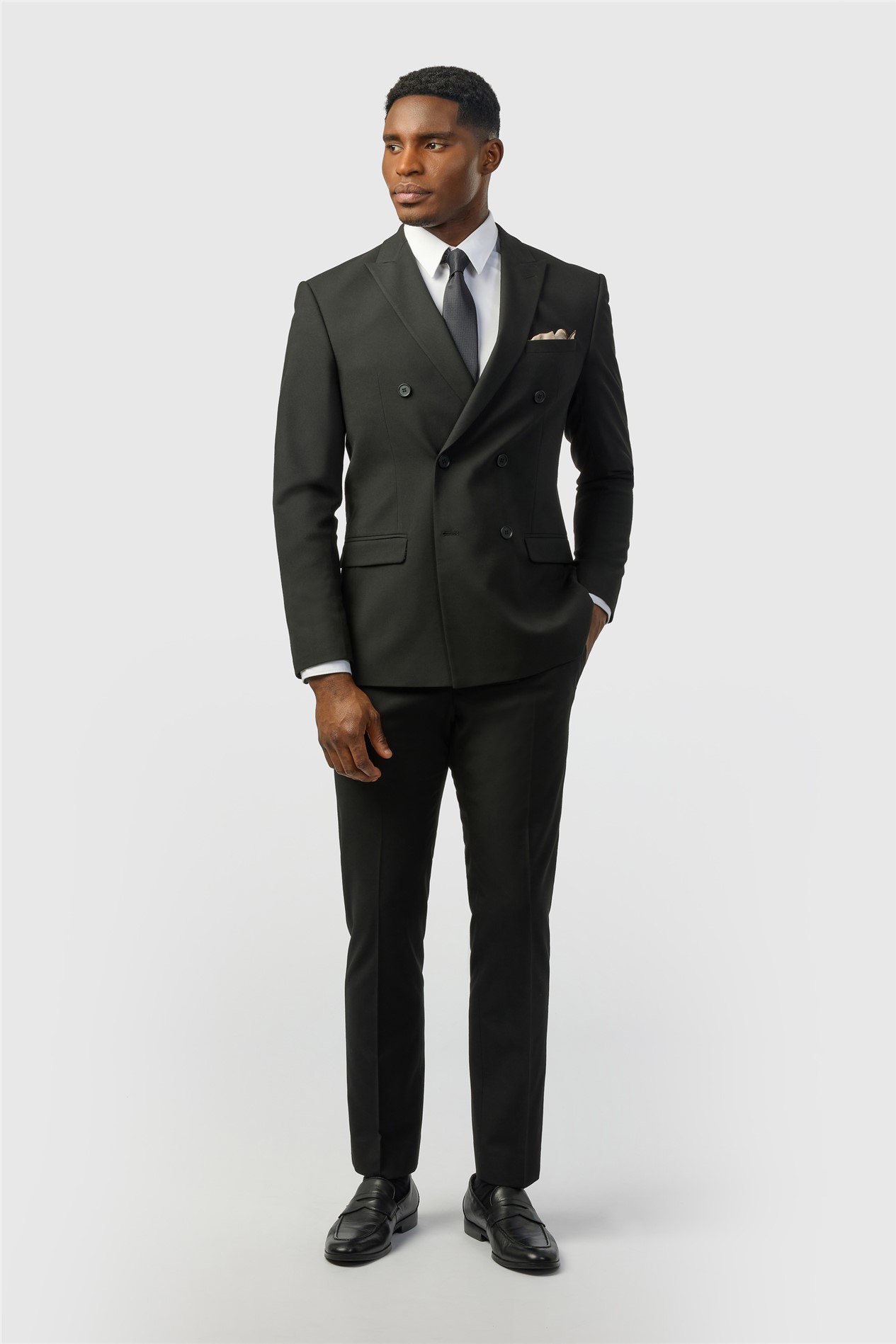 Limehaus Slim Fit Black Stretch Double Breasted Suit Jacket