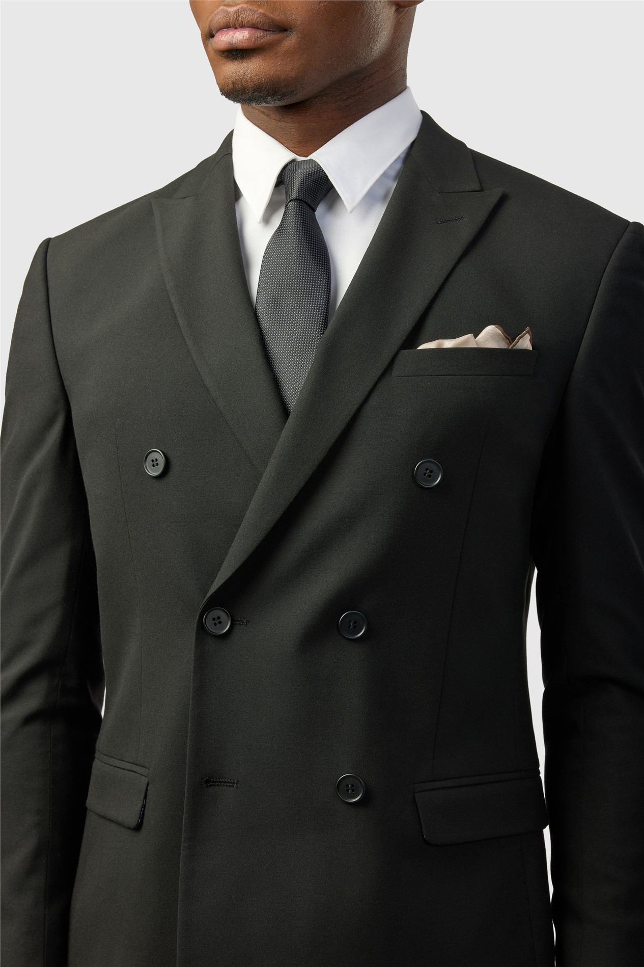 Limehaus Slim Fit Black Stretch Double Breasted Suit Jacket