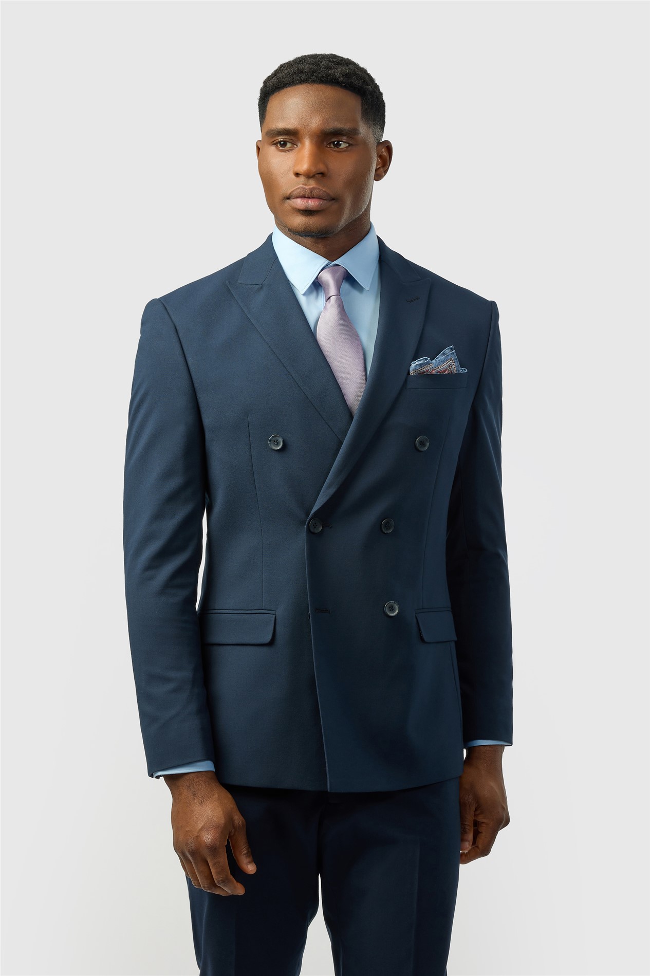 Limehaus Slim Fit Navy Stretch Double Breasted Jacket