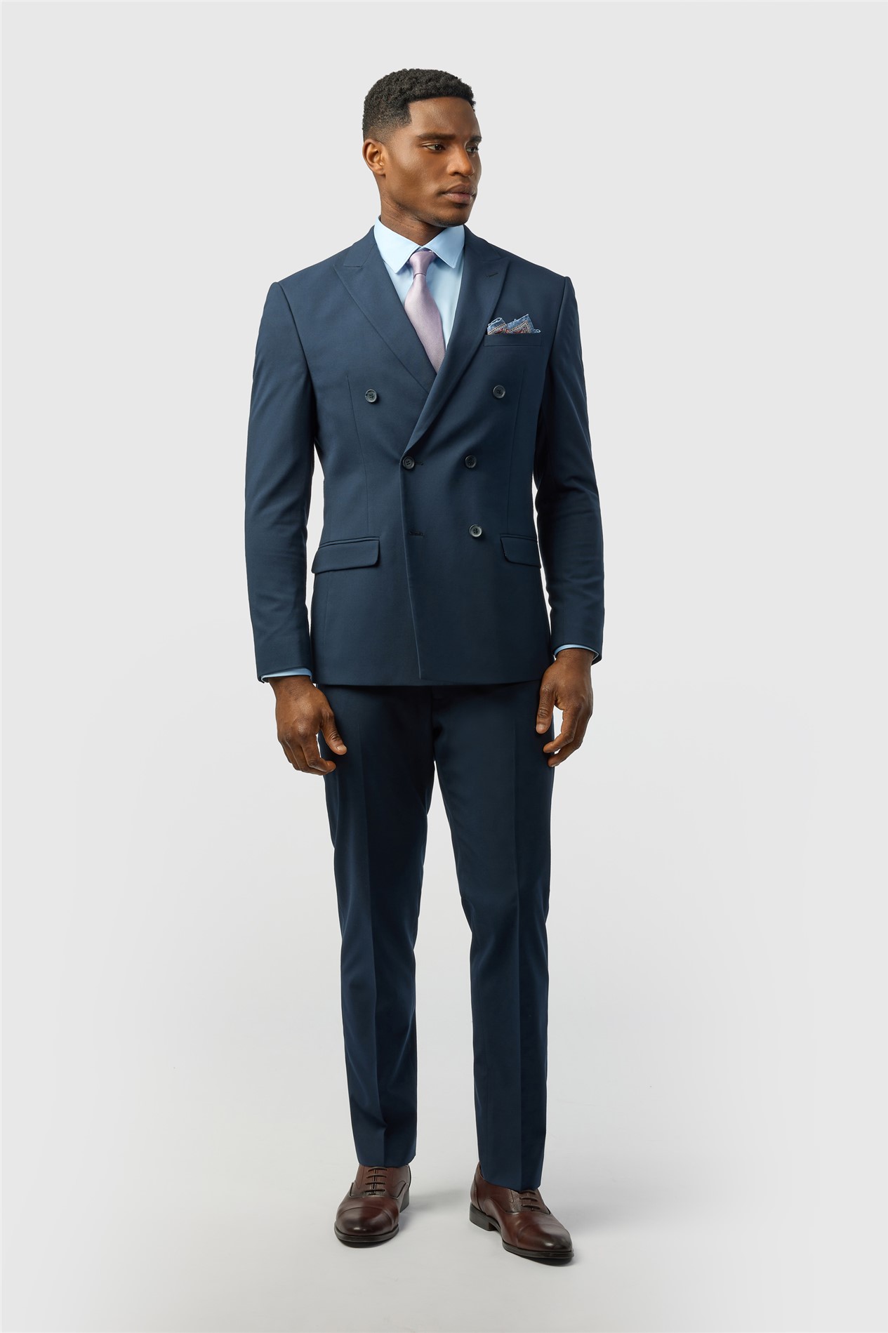 Limehaus Slim Fit Navy Stretch Double Breasted Jacket