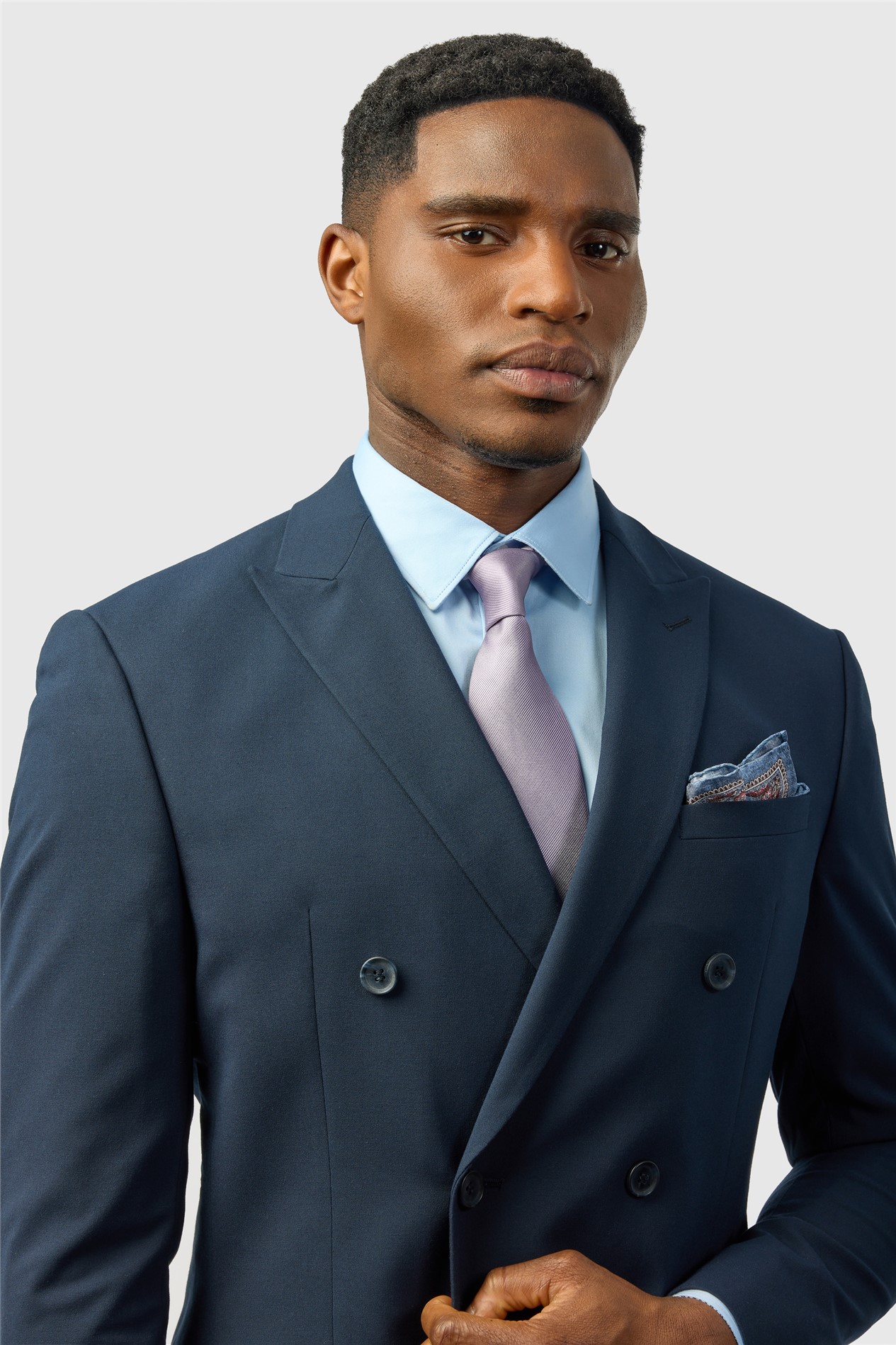 Limehaus Slim Fit Navy Stretch Double Breasted Jacket