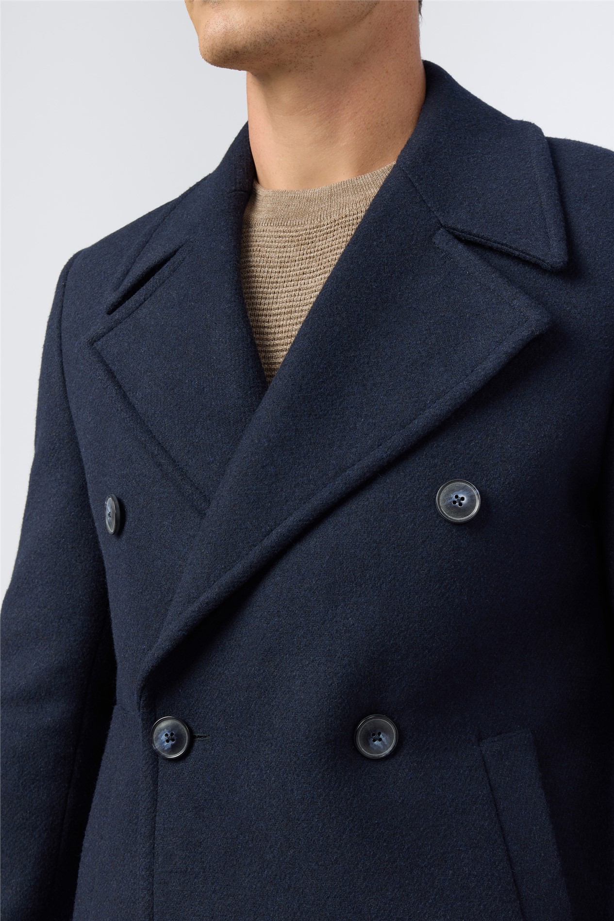 Melka | Men's Navy Slim Fit Peacoat | Suit Direct