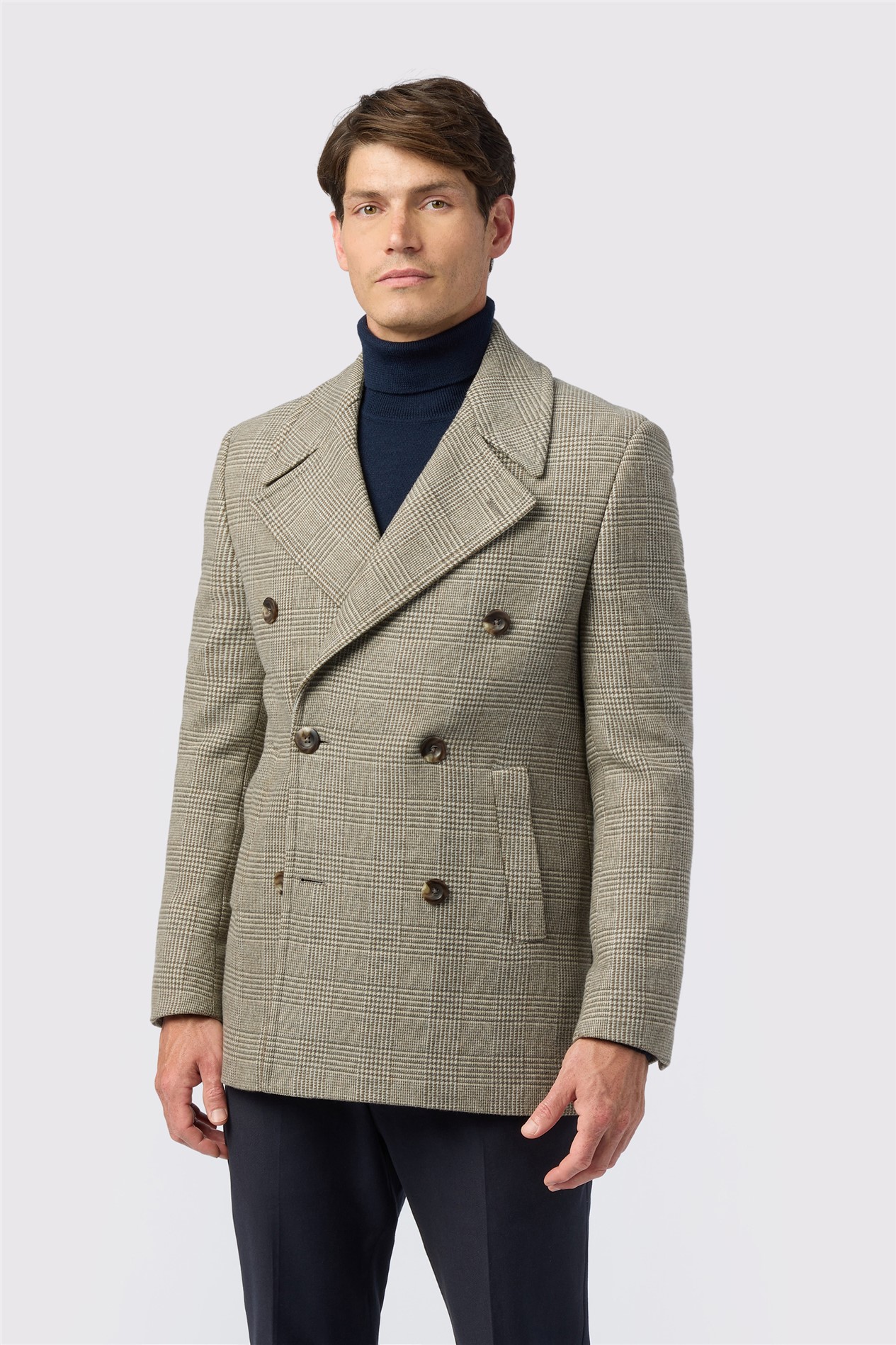 Melka Slim Fit Taupe Check Peacoat
