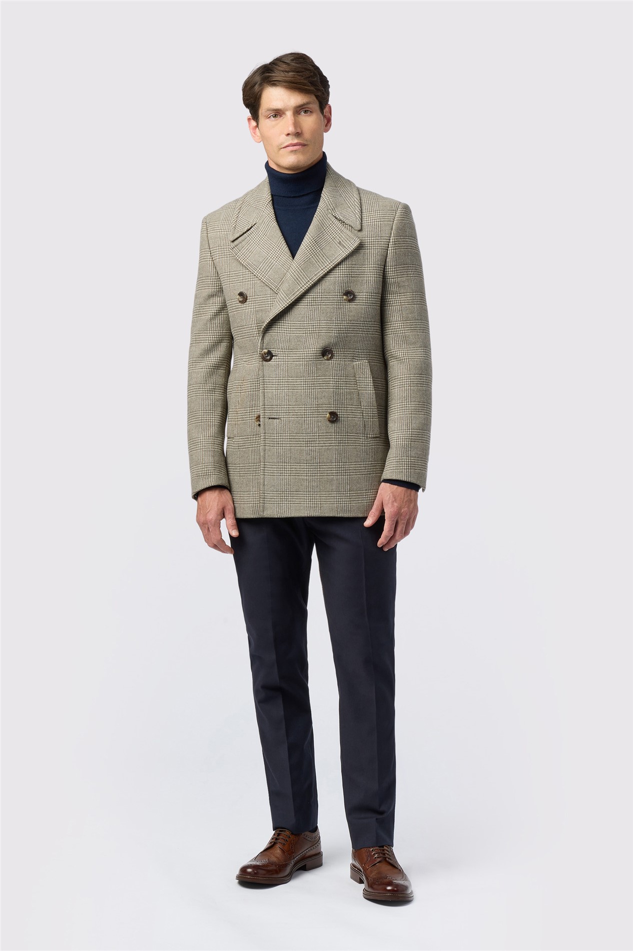 Melka Slim Fit Taupe Check Peacoat
