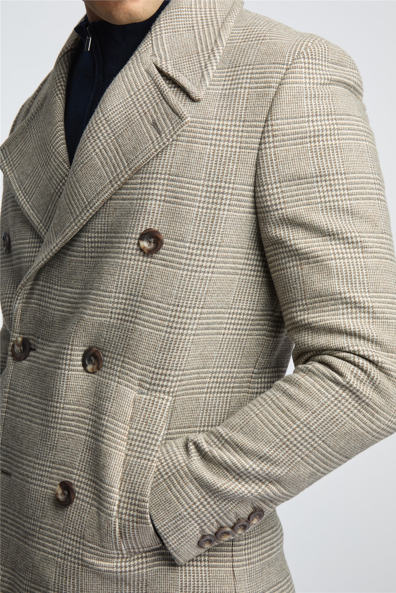  Slim Fit Taupe Check Peacoat