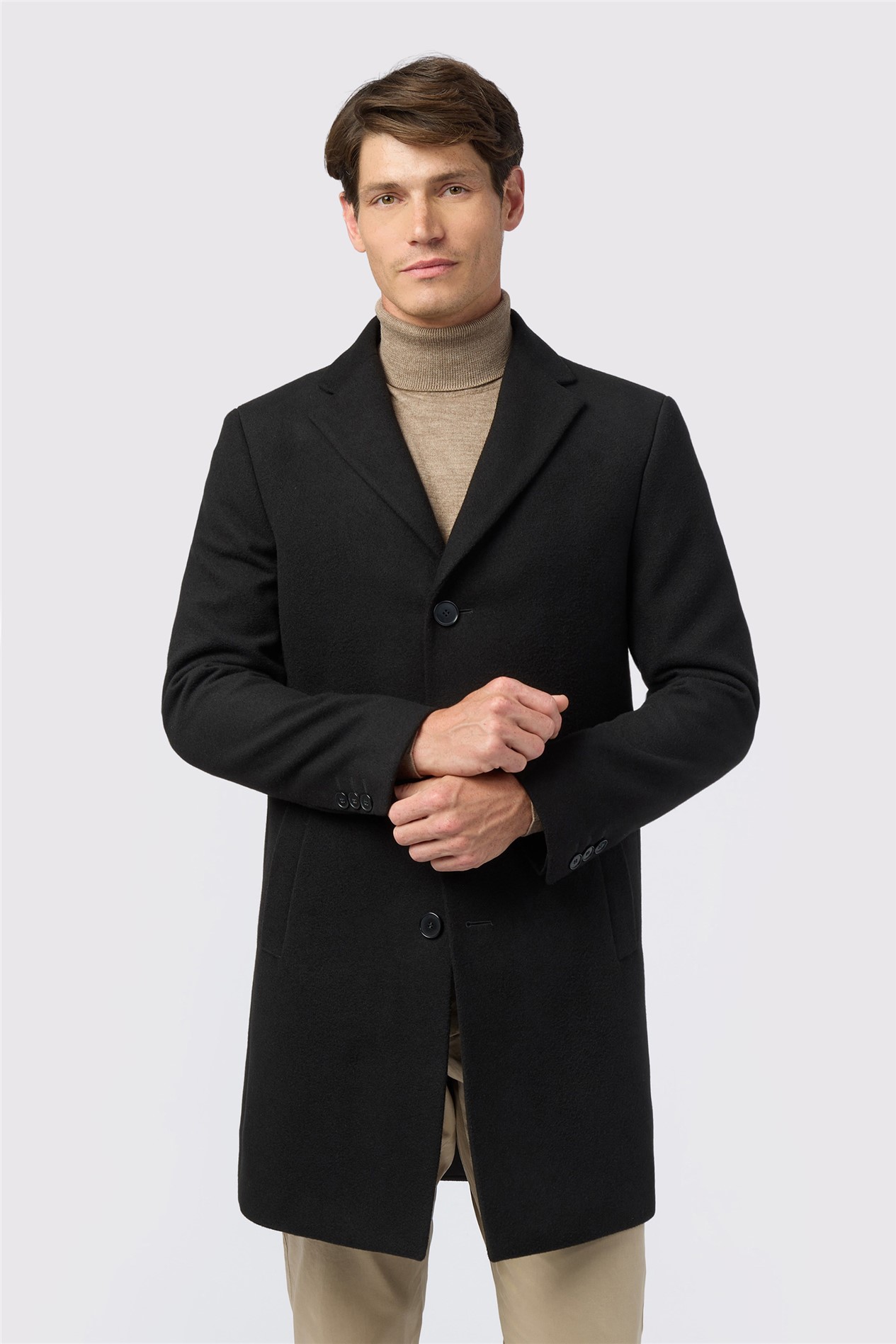 Melka Slim Fit Black Overcoat
