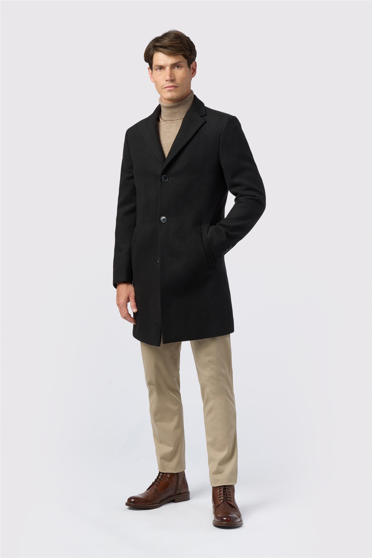 Melka Slim Fit Black Overcoat