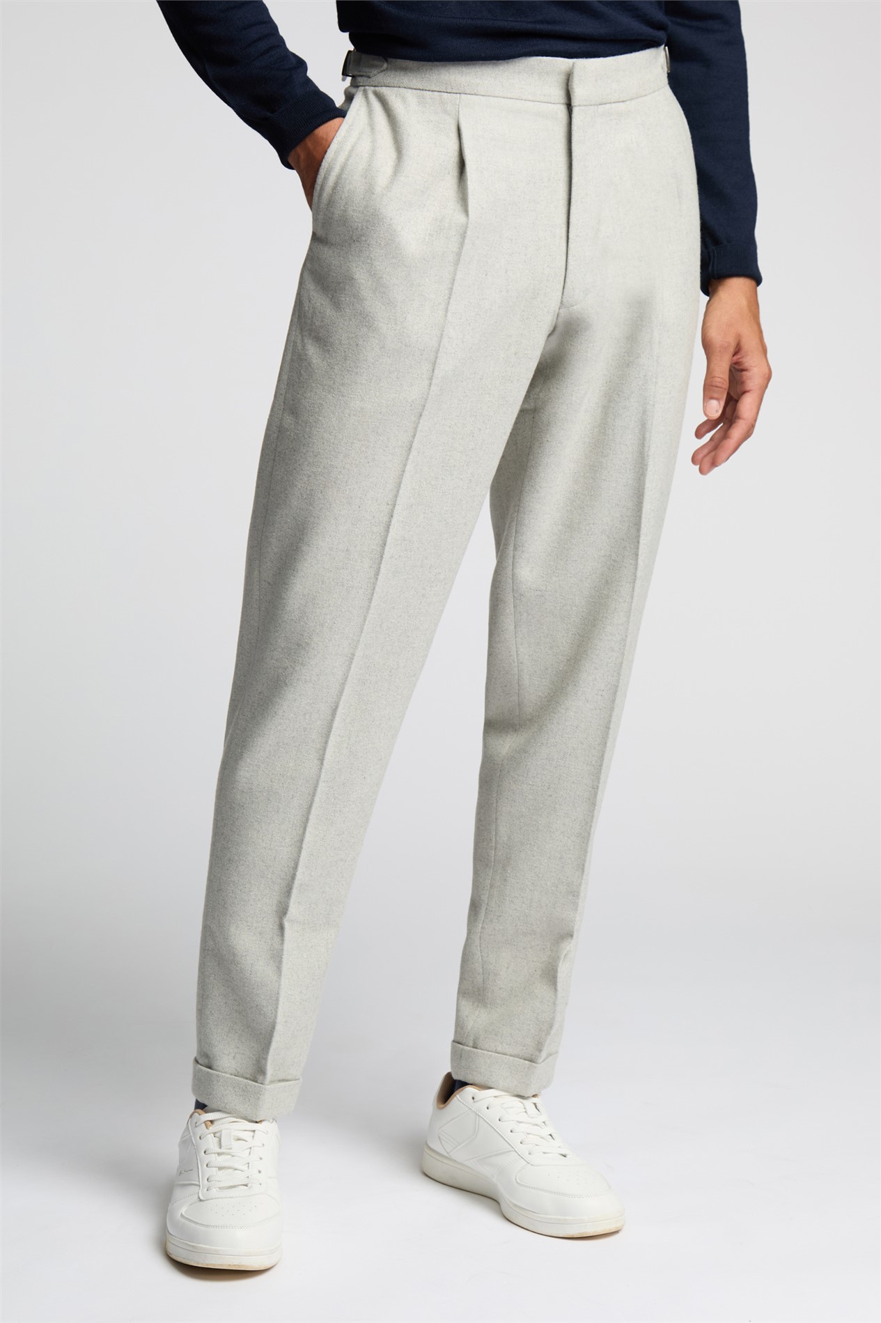 Melka Grey Flannel Trousers With Turn Up