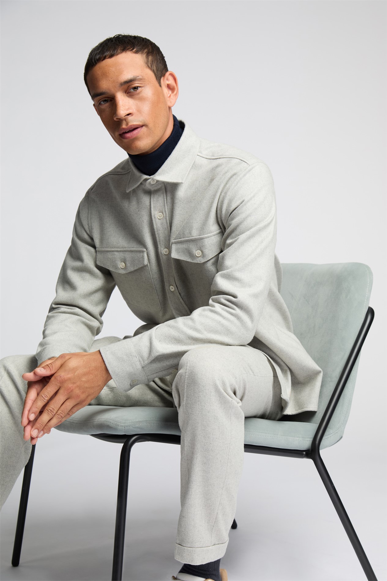 Melka Grey Flannel Trousers With Turn Up