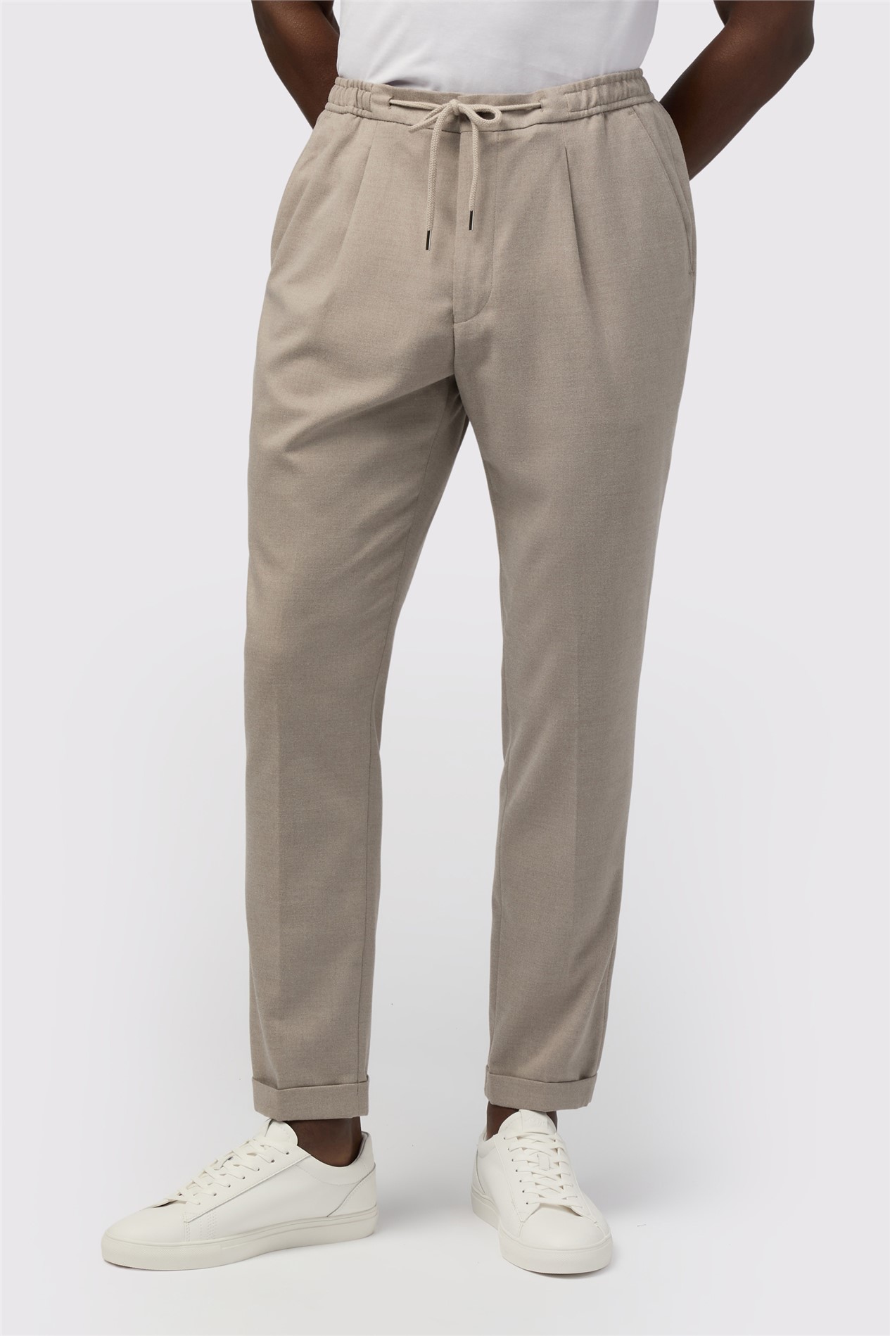 Melka Beige Drawstring Trousers With Turn Up